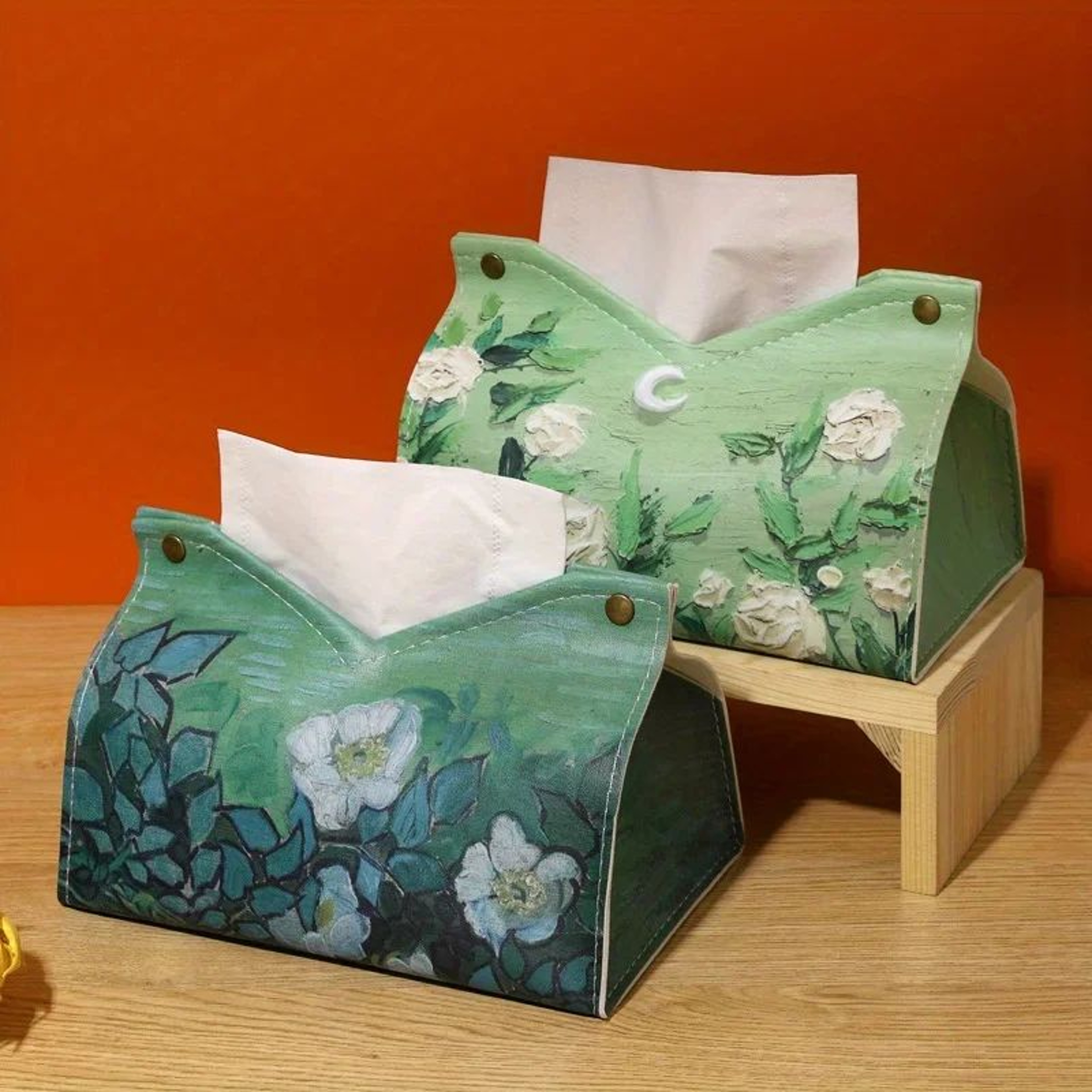 Moonlight Rose 3D Oil Painting Tissue Box Cover  Faux Leather Luxury Tissue Box Holder For Home  Ca 3