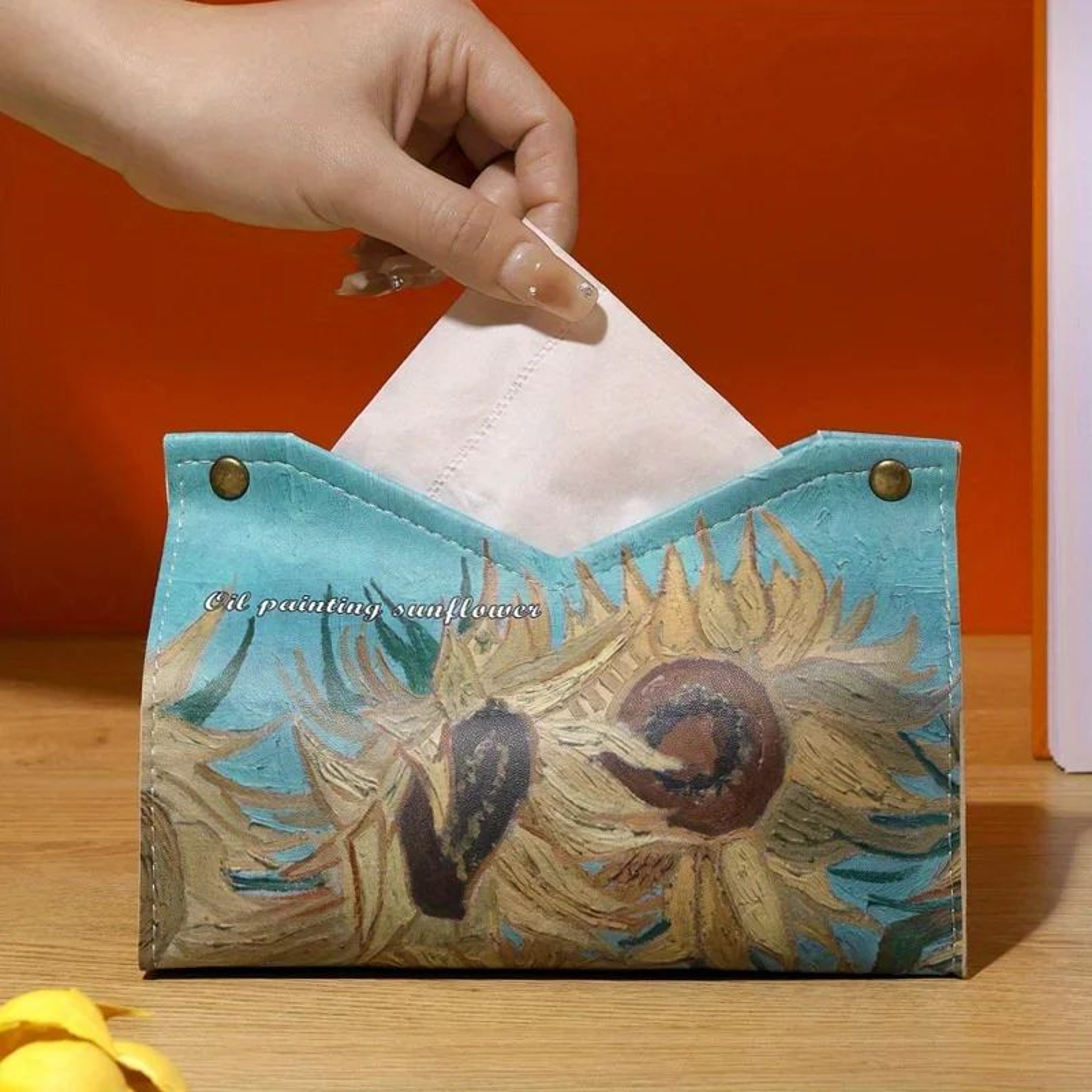 Moonlight Rose 3D Oil Painting Tissue Box Cover  Faux Leather Luxury Tissue Box Holder For Home  Ca 7