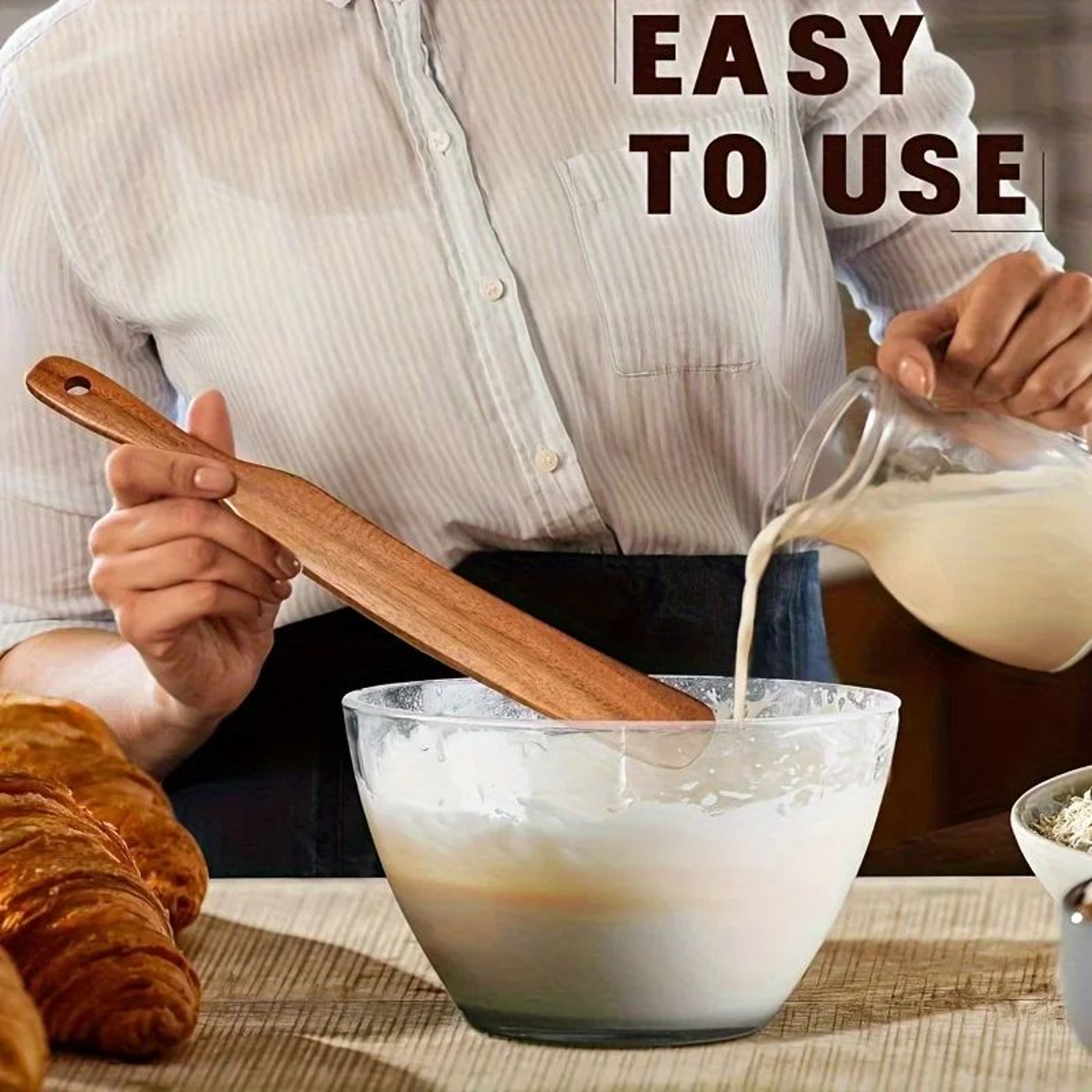 Teak Wood Spatula For Nonstick Pans  Smooth Wooden Cooking Spatula For Stirring Flipping  Serving 3