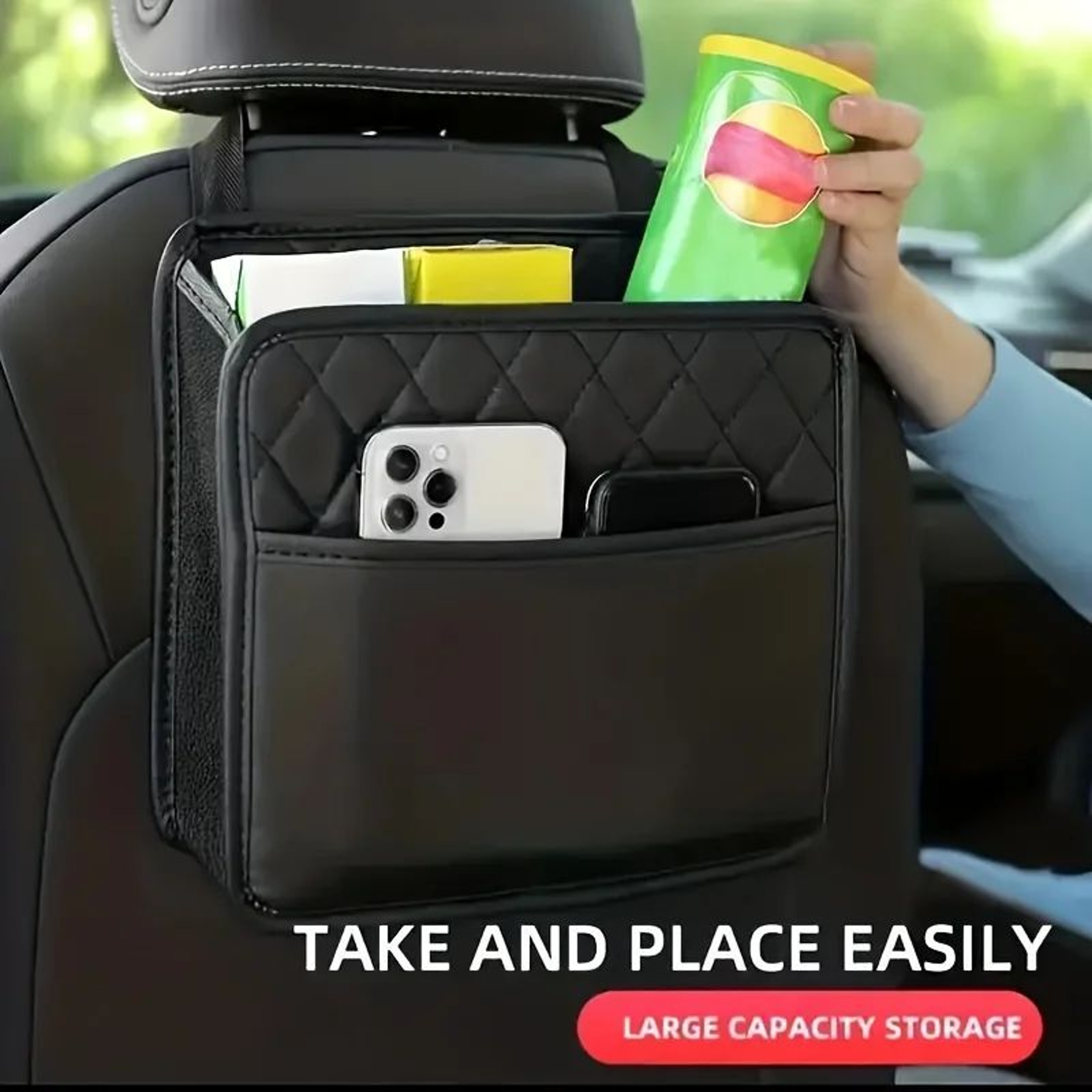 5in1 Car Seat Back Organizer Storage Box With Cup Holders Tissue Holder Phone Pocket  Hooks 0