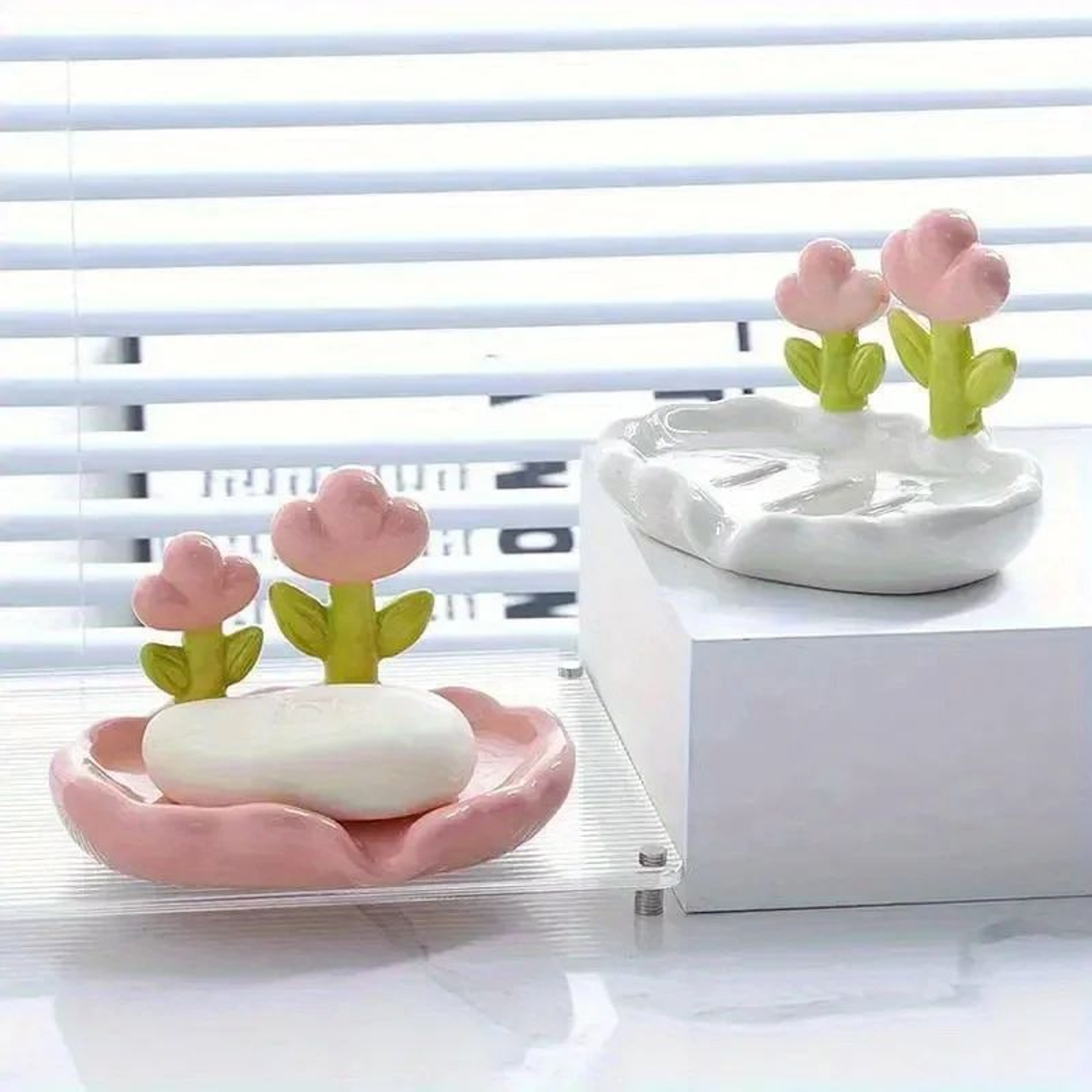 Floral SelfDraining Soap Dish  NoDrill Wall Mounted Soap Holder For Bathroom  Kitchen 0