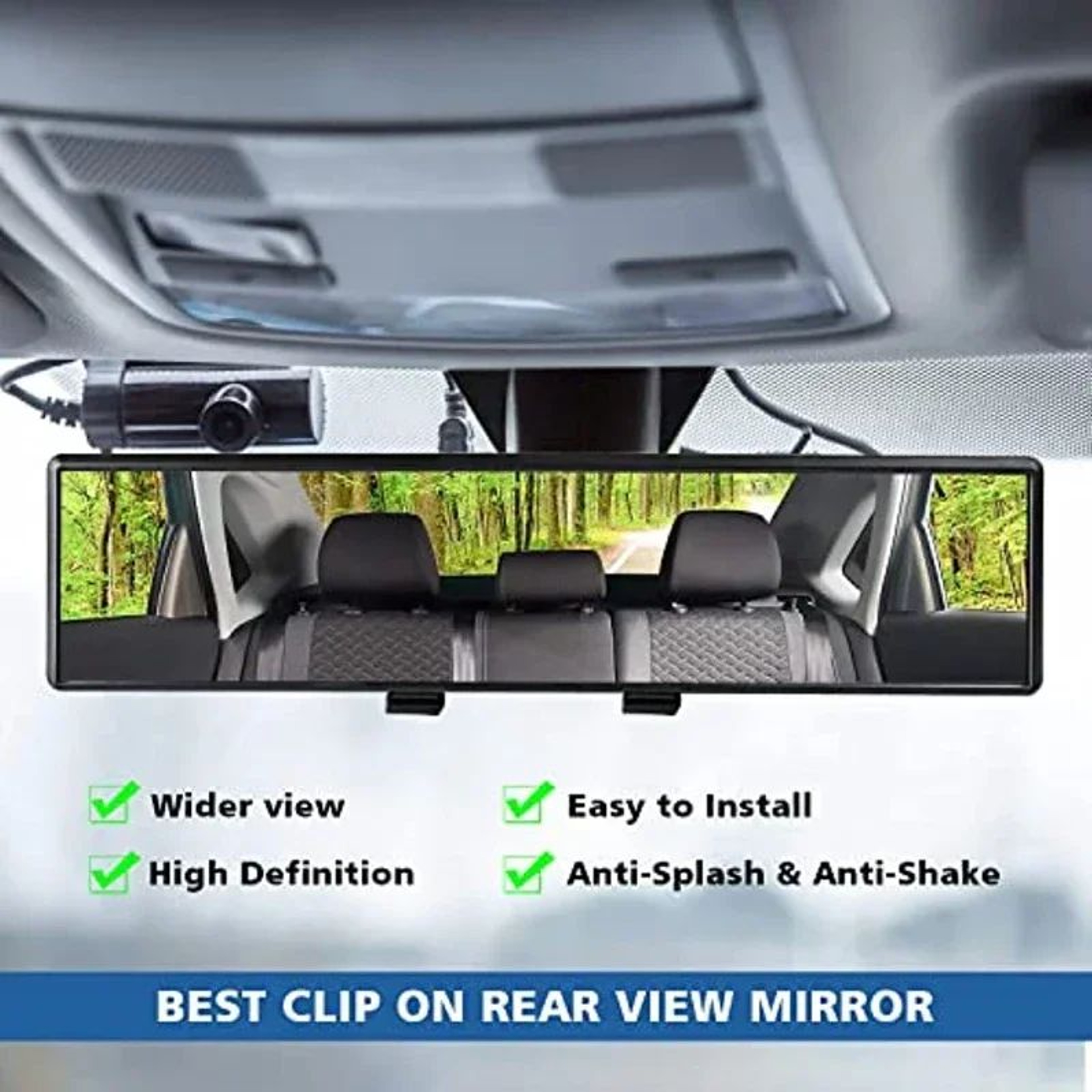 Panoramic Wide Angle ClipOn Rearview Mirror White AntiGlare BlindSpot Reducing Interior Mirror 3
