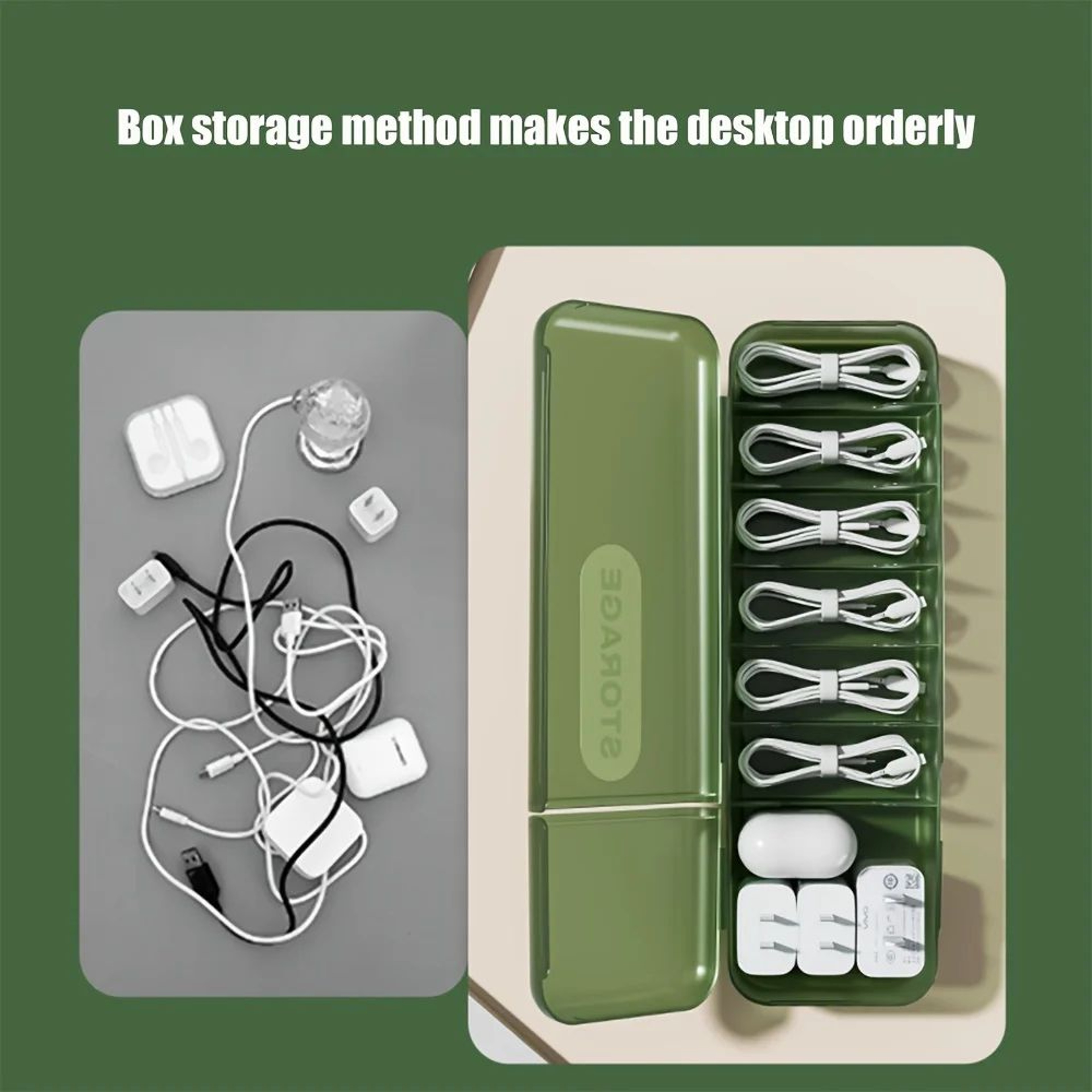 Desktop Cable Organizer Box With Lid  MultiCompartment Charging Cable Storage  Cord Sorting Case 3