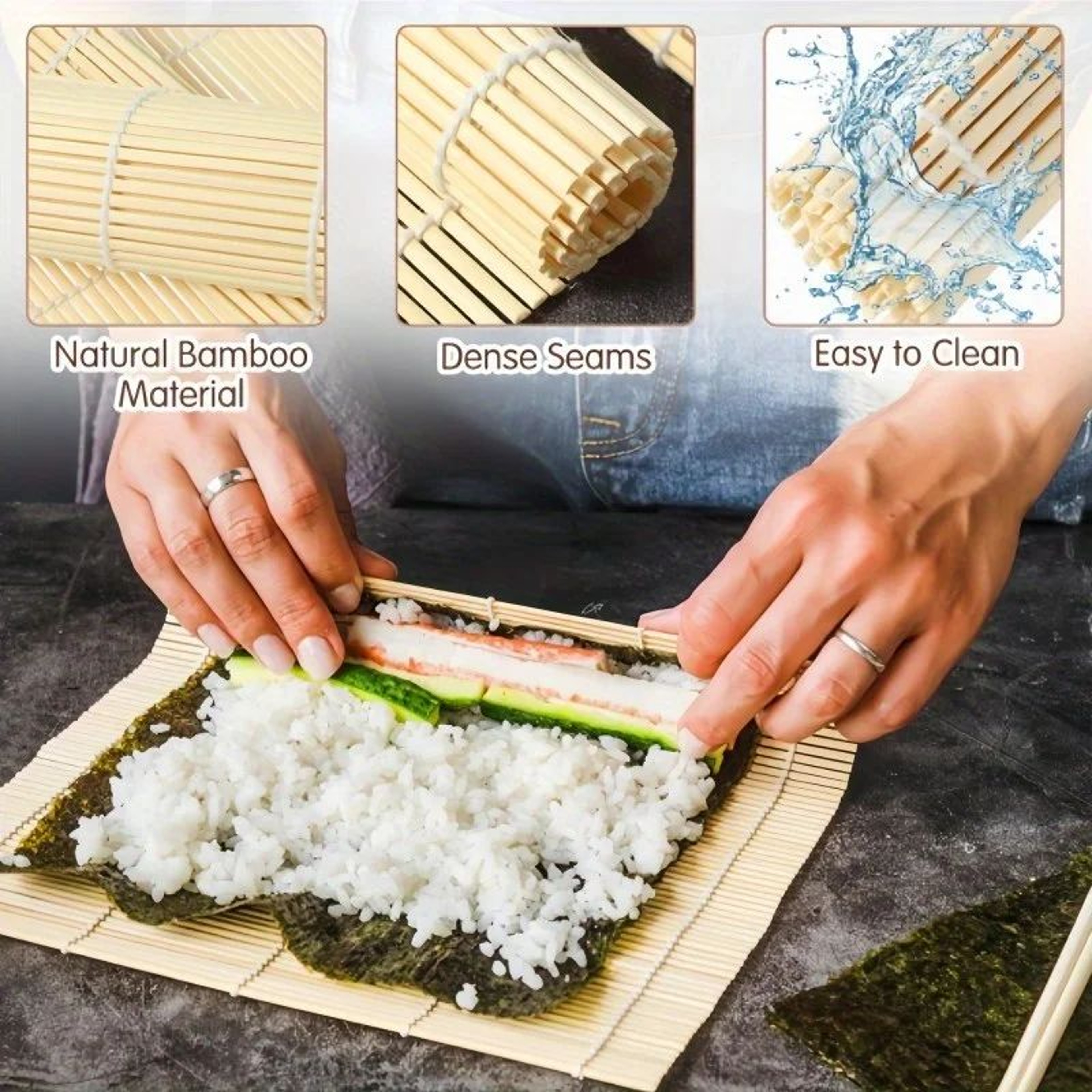 2Pack Bamboo Sushi Rolling Mat Set NonStick Bamboo Sushi Rolling Mat For Easy Homemade Sushi  Gimba 0