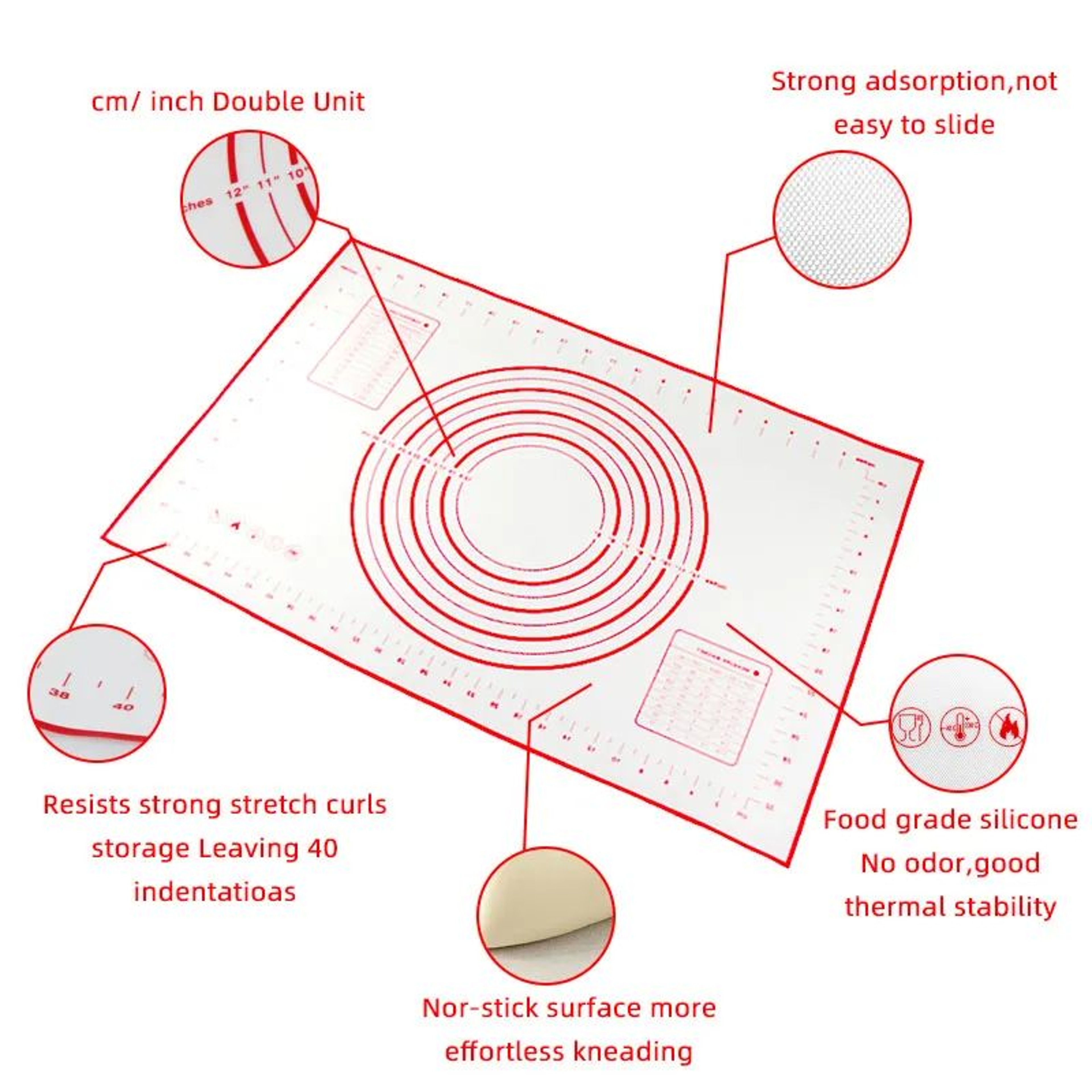 ExtraThick Silicone Pastry Mat With Measurements NonStick Kneading  Rolling Baking Mat With Scale 1
