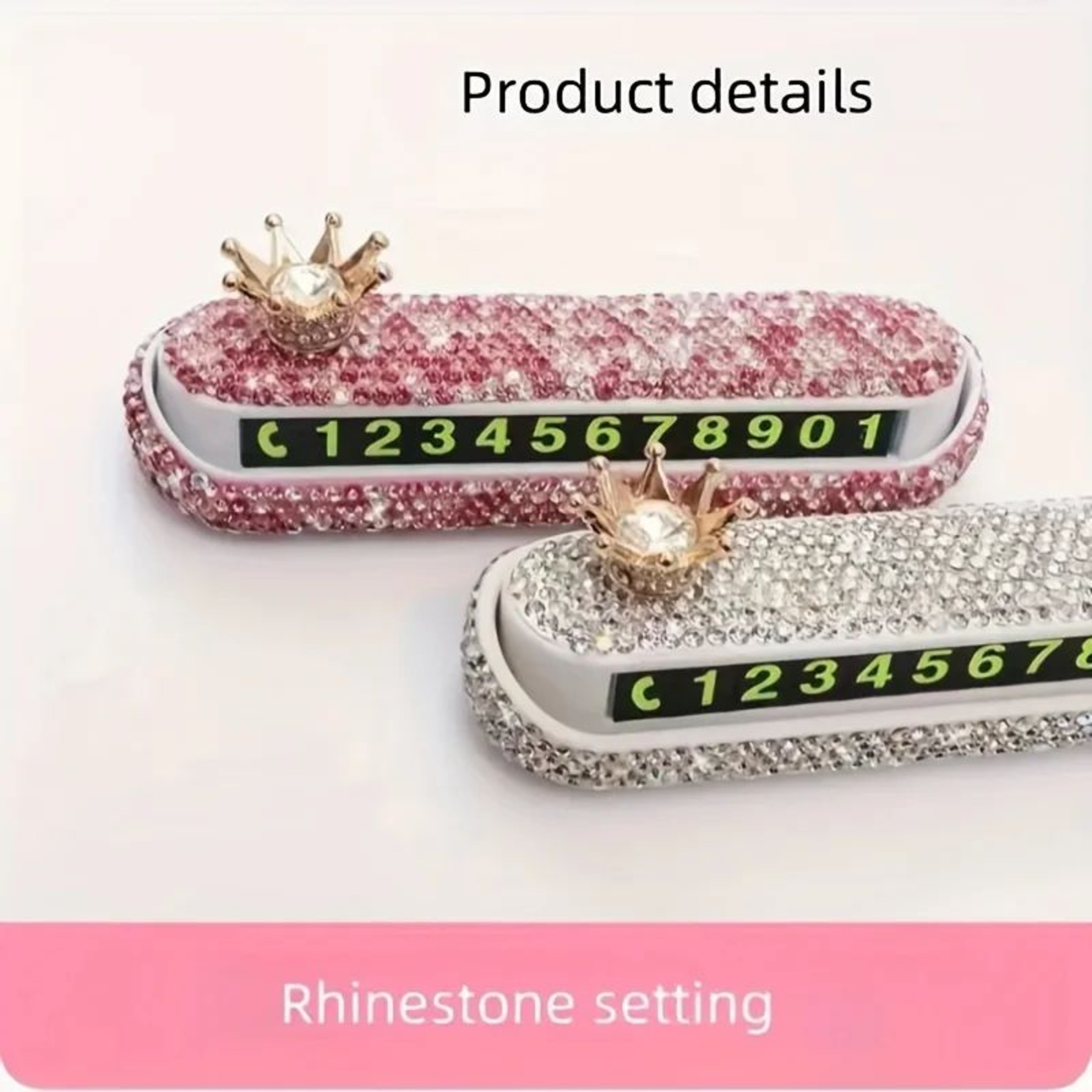 DiamondStudded Temporary Parking Number Plate  Luxury Dashboard Car Phone Number Sign 2