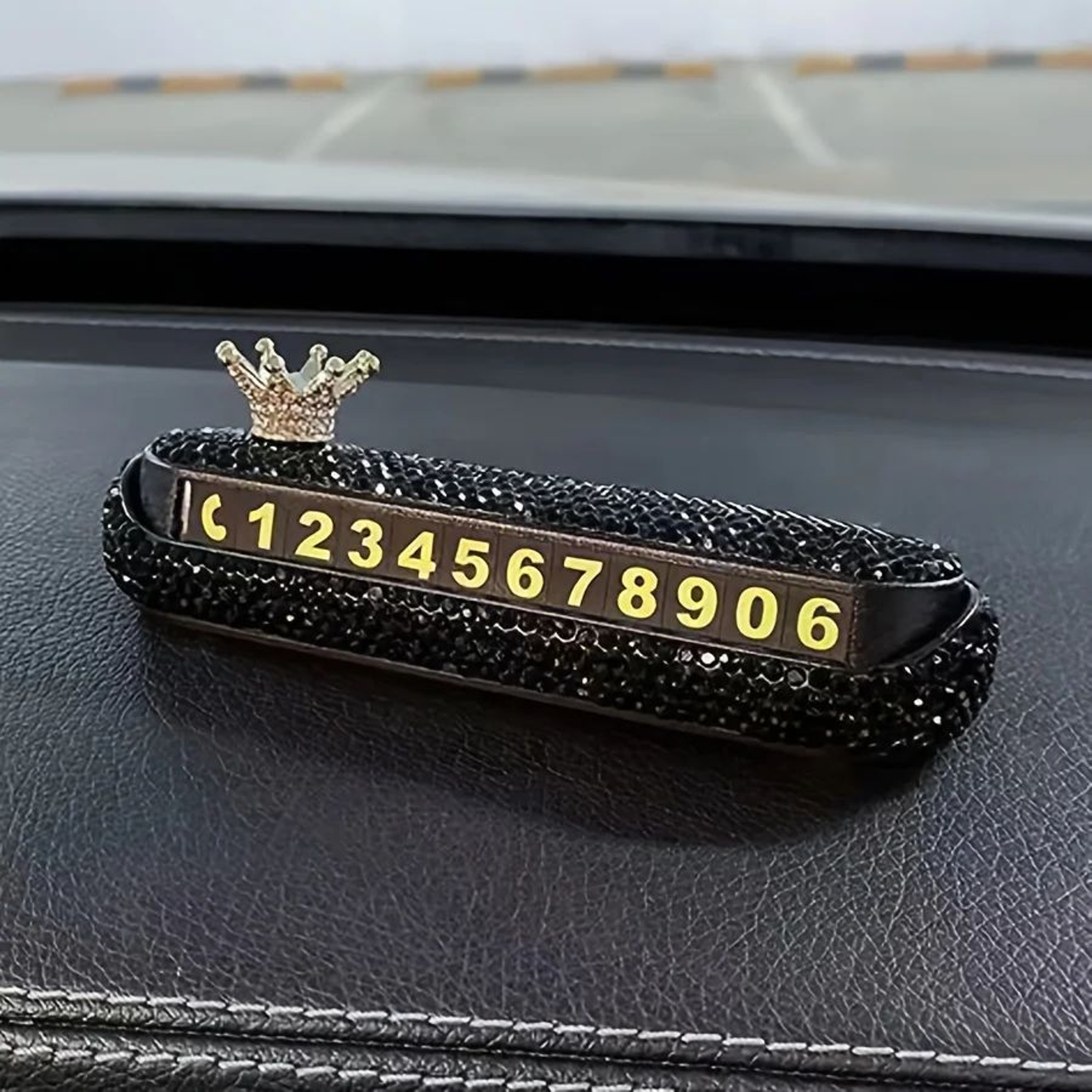 DiamondStudded Temporary Parking Number Plate  Luxury Dashboard Car Phone Number Sign 4