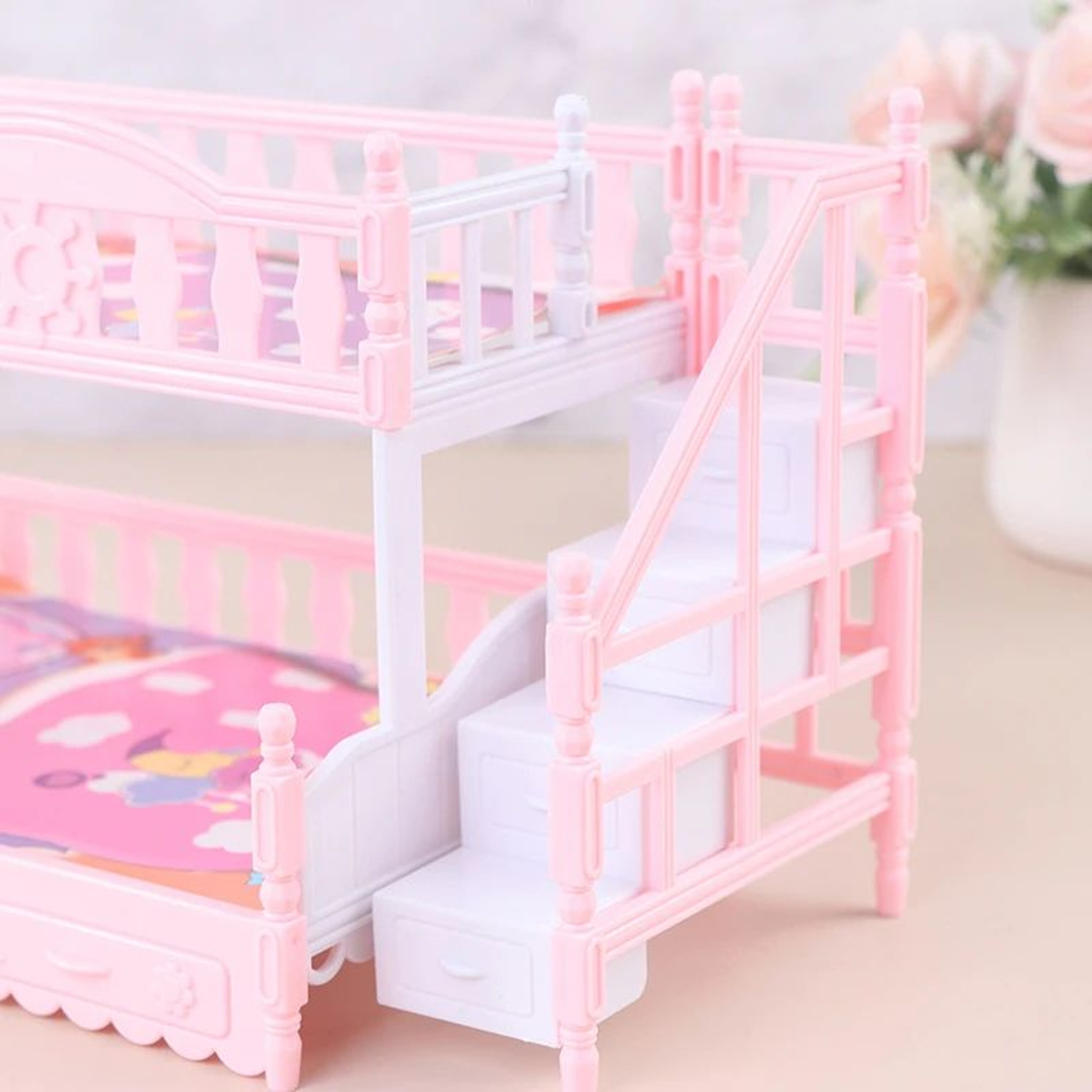 European Style Dollhouse Bunk Bed With Ladder  Mini Double Bed Miniature Doll Furniture For Dollhou 5