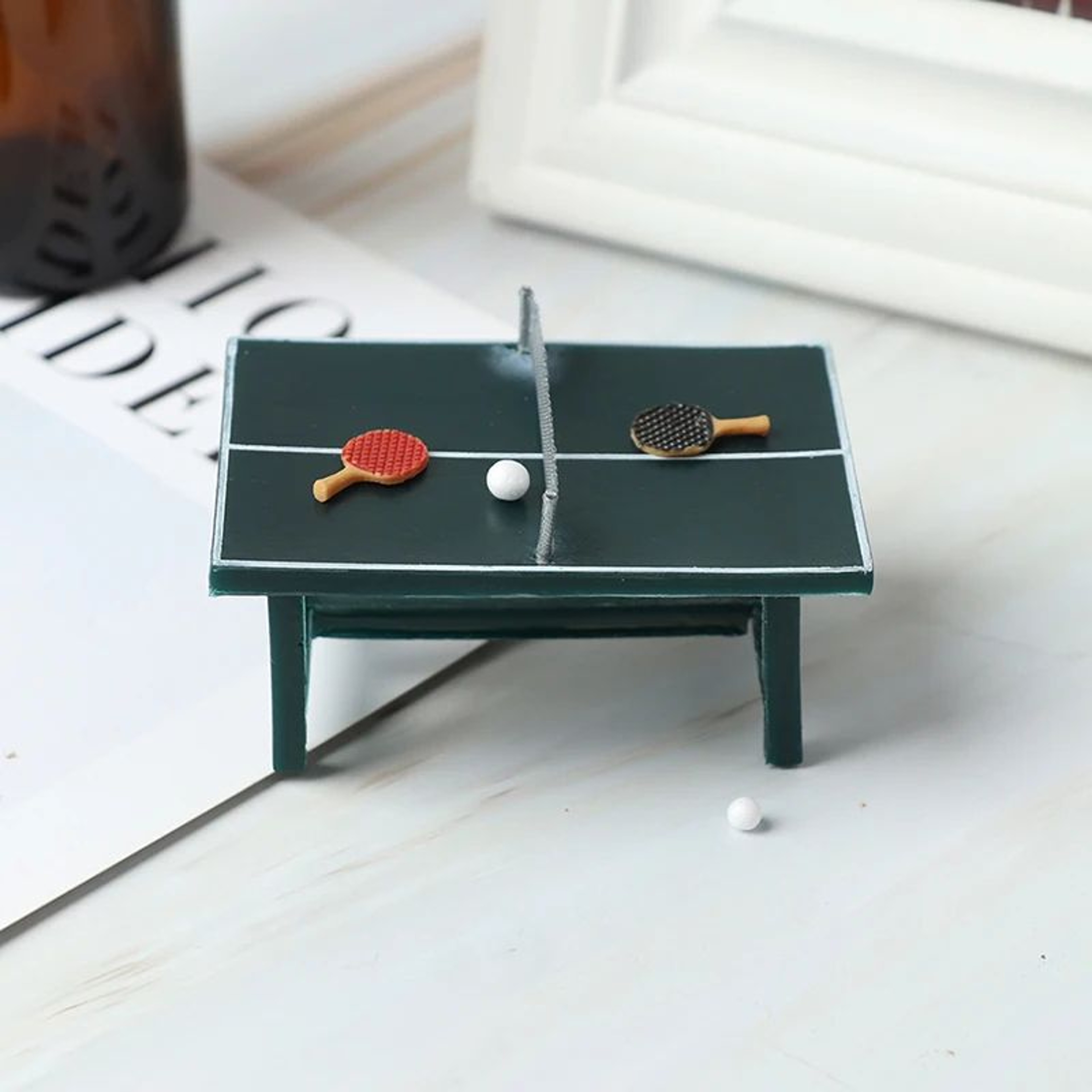 112 Miniature Ping Pong Table Set With Net Balls  Rackets  Dollhouse Sports Room Decor 3