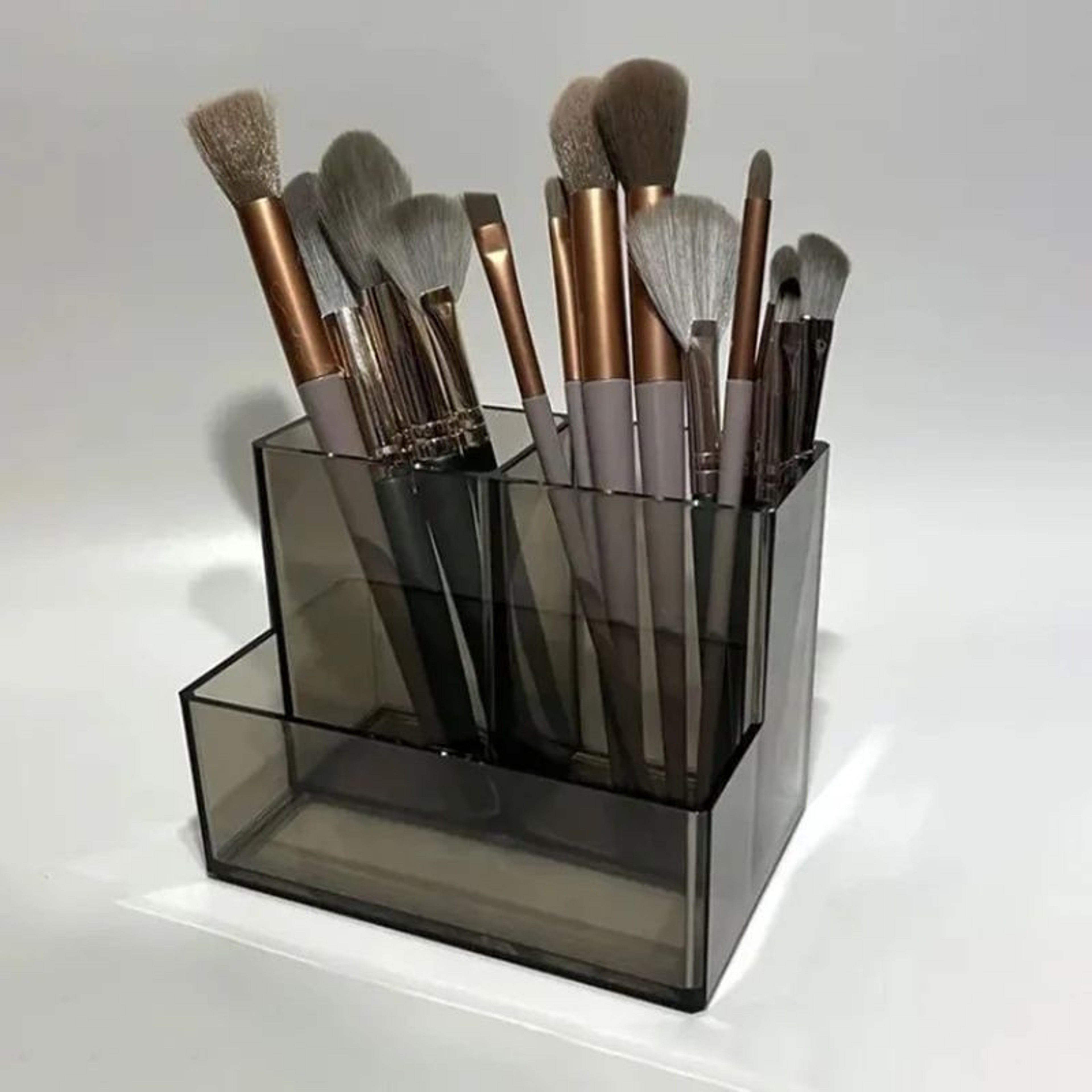 Clear Acrylic Desk Organizer Box With Divided Compartments  LargeCapacity Desktop Storage 9