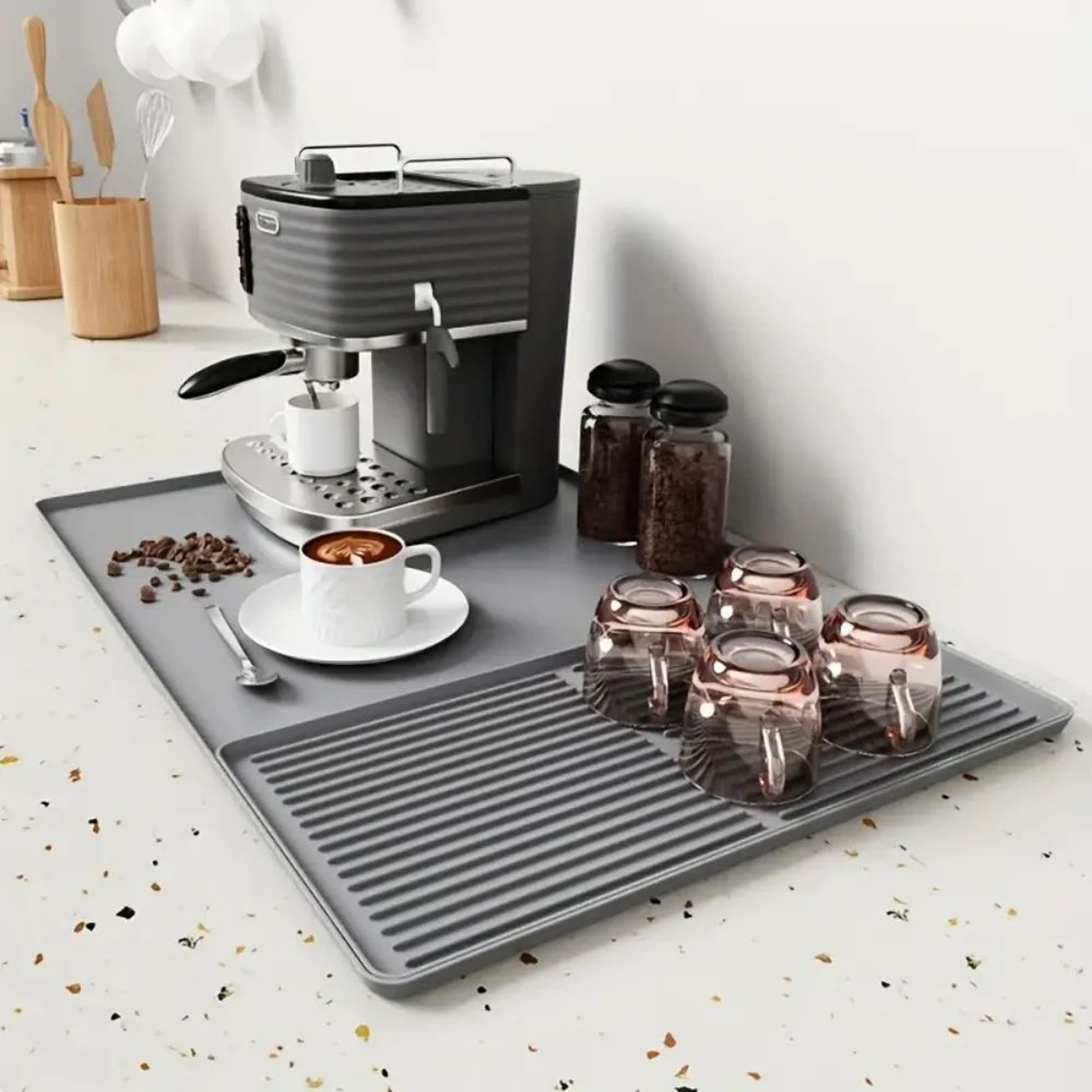 BarShield Silicone Coffee Mat With Raised Edges  Espresso Machine Mat  Countertop Protector For Cof 6