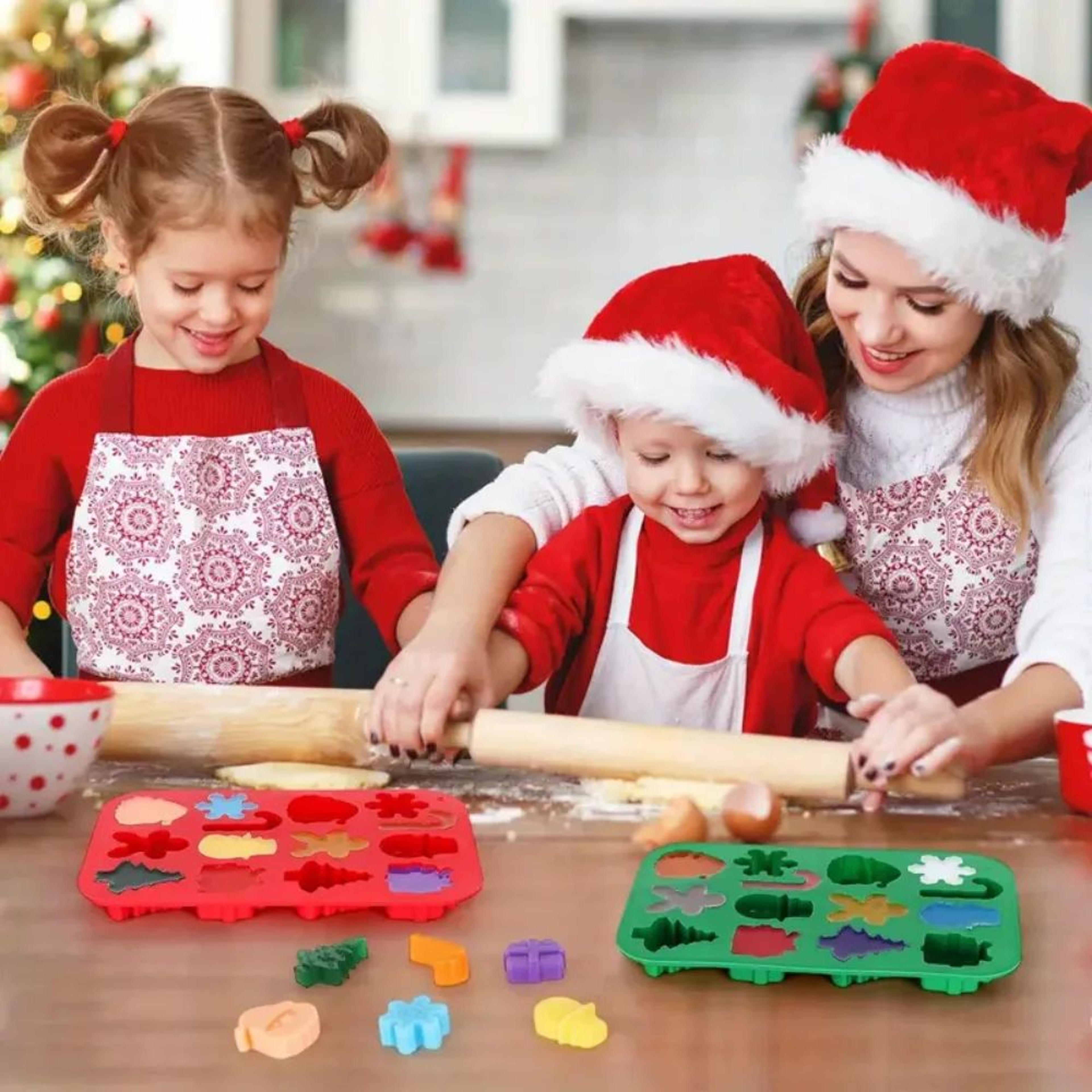 Christmas Silicone Chocolate Mold Set  3D Christmas Candy Mold For Snowflakes Candy Canes Snowmen   5