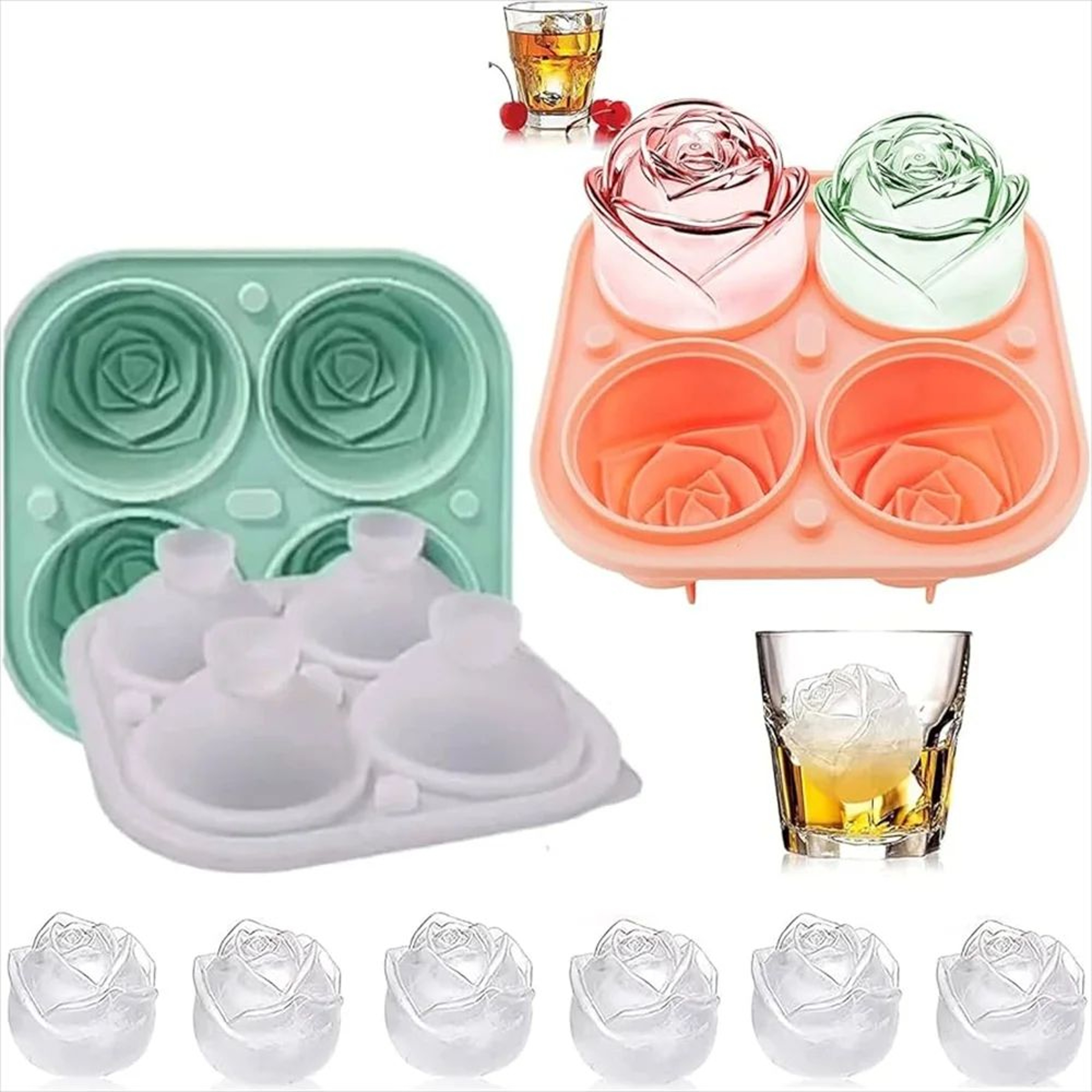 3D Rose Ice Cube Tray  4Cavity Silicone Ice Mold For Flower Shaped Ice Cubes Cocktails  Whiskey 0