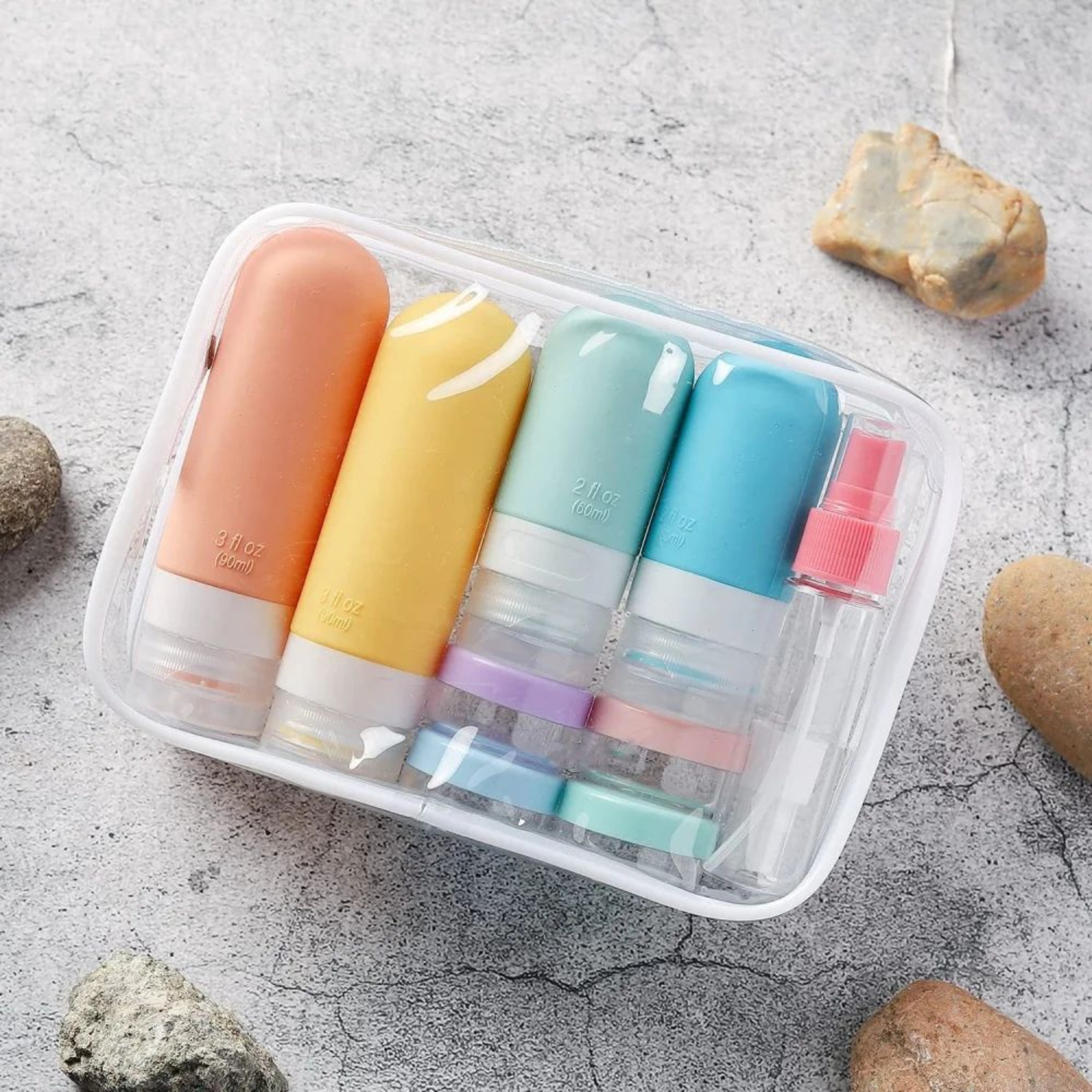 TSAApproved 16Piece LeakProof Silicone Travel Bottle Set  Refillable Toiletry Containers With Jars  0