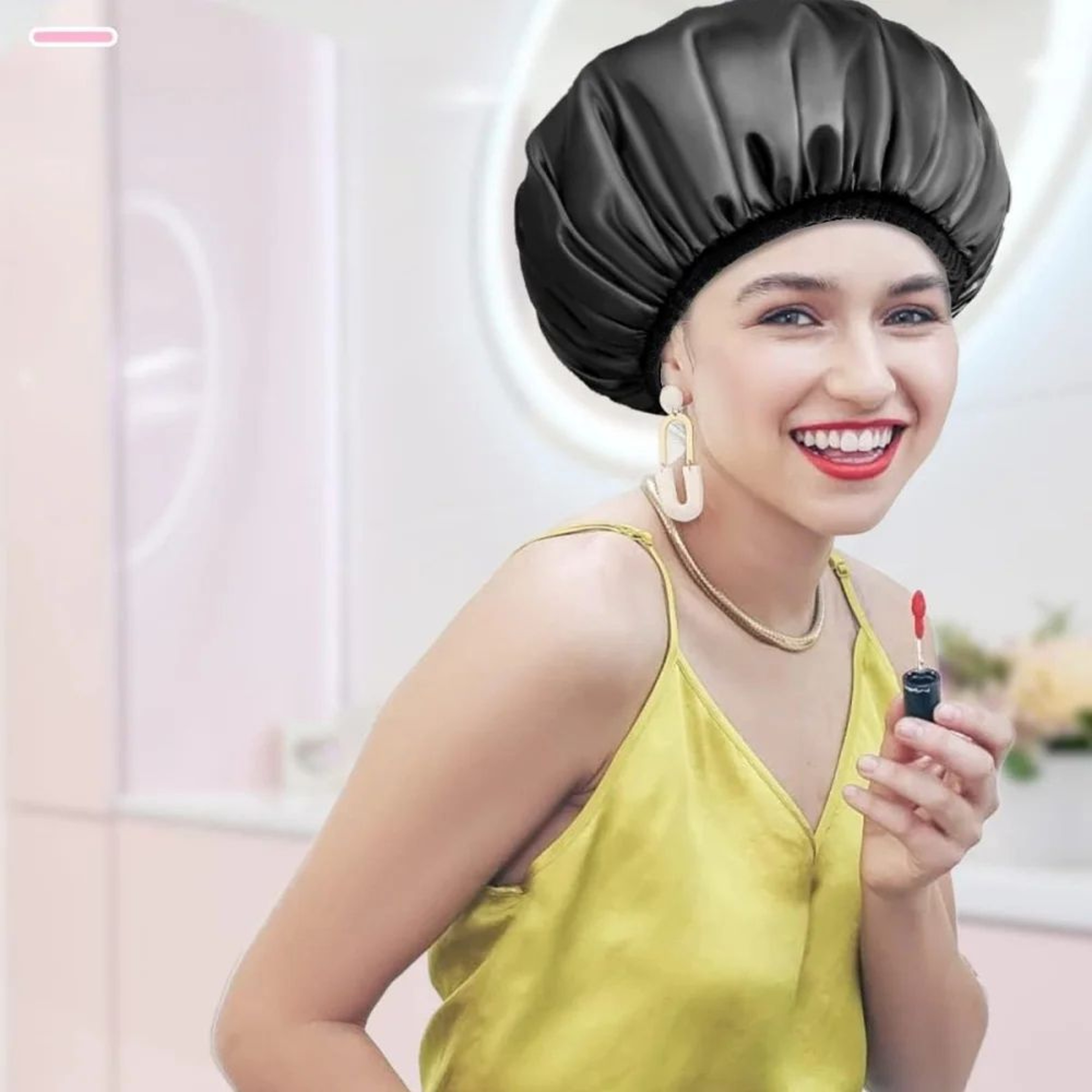 Waterproof Shower Cap With Microfiber Drying Lining  Satin Shower Cap For Dry FrizzFree Hair 4