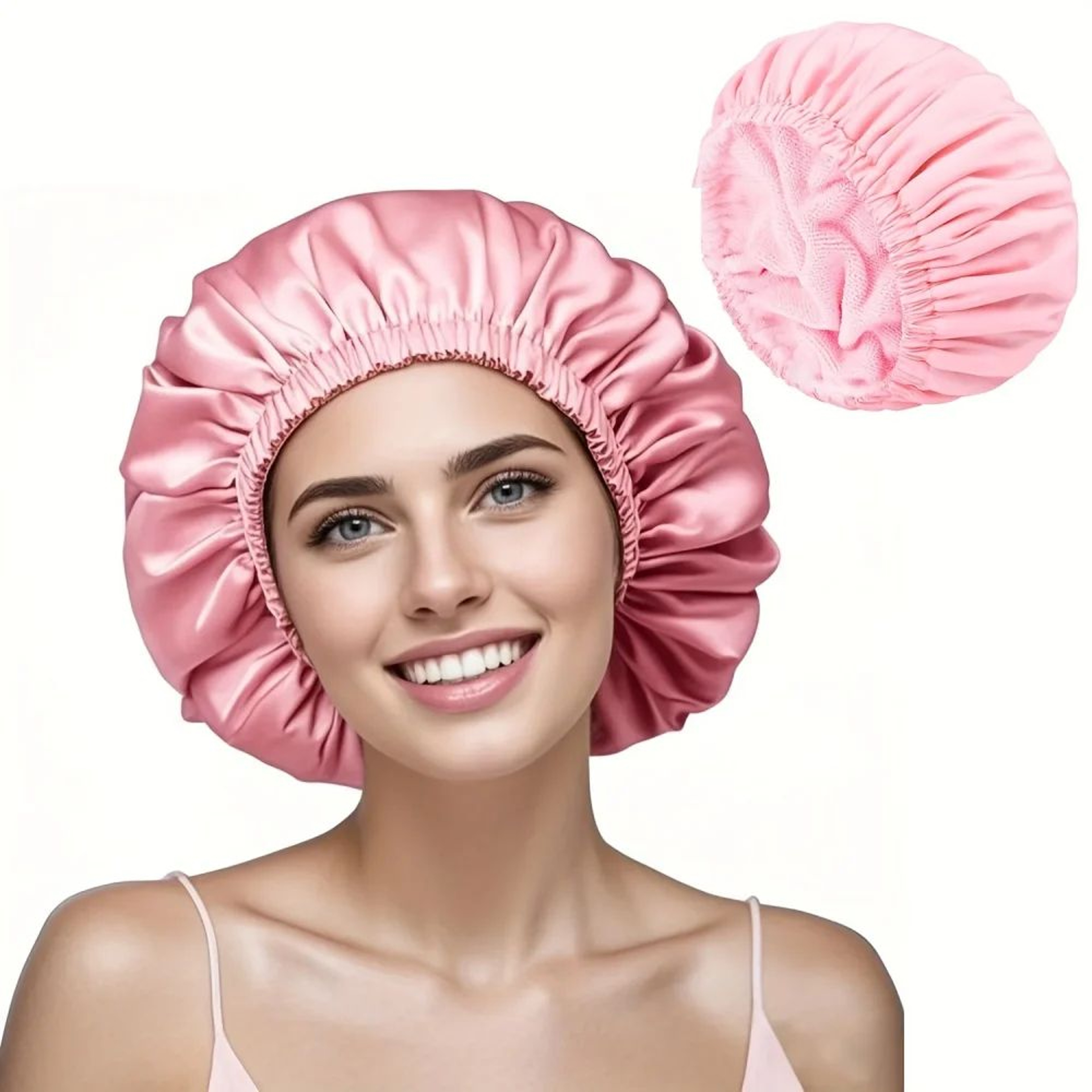 Waterproof Shower Cap With Microfiber Drying Lining  Satin Shower Cap For Dry FrizzFree Hair 5