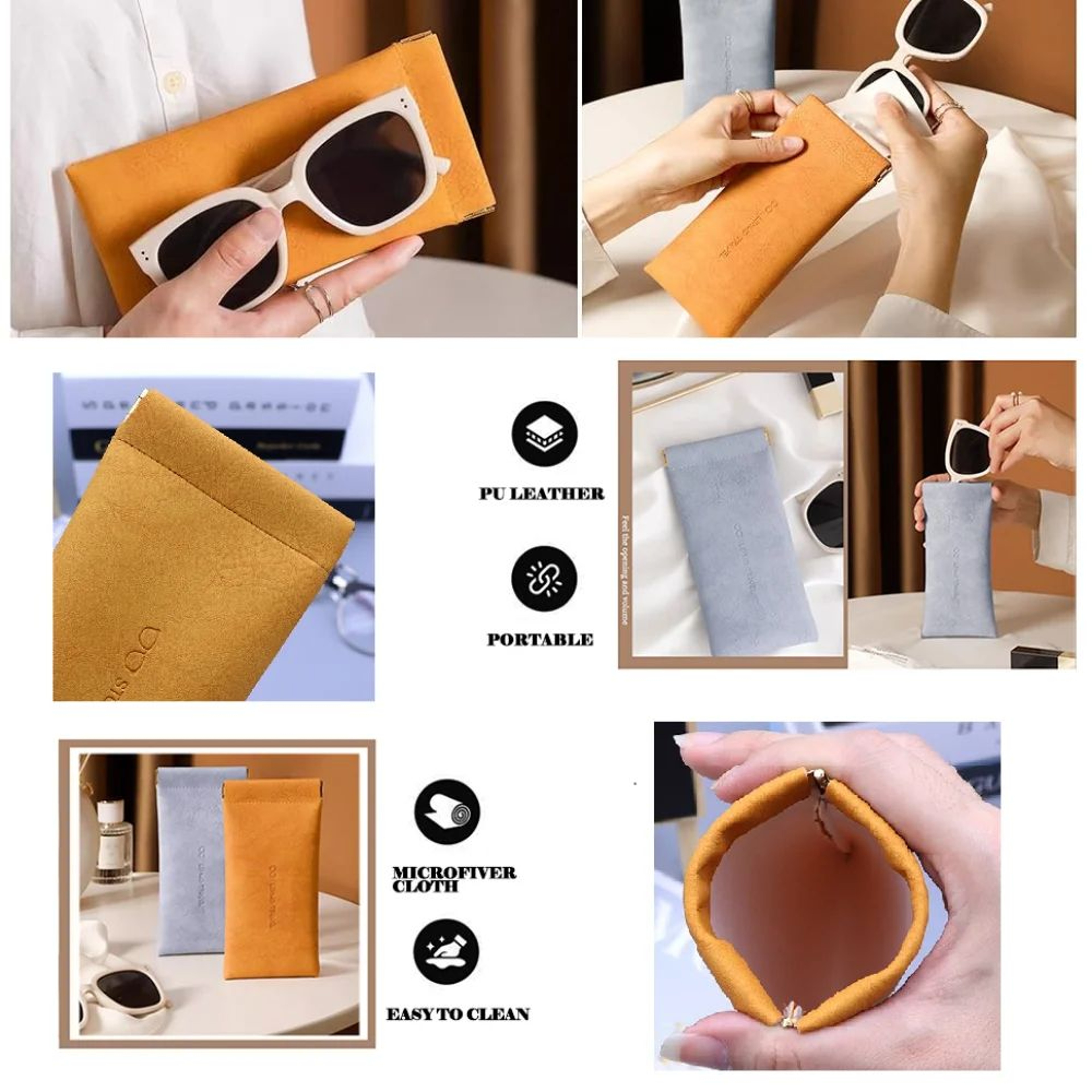 Soft PU Leather Glasses Pouch  SqueezeTop Portable Eyeglass  Sunglasses Case Unisex 3