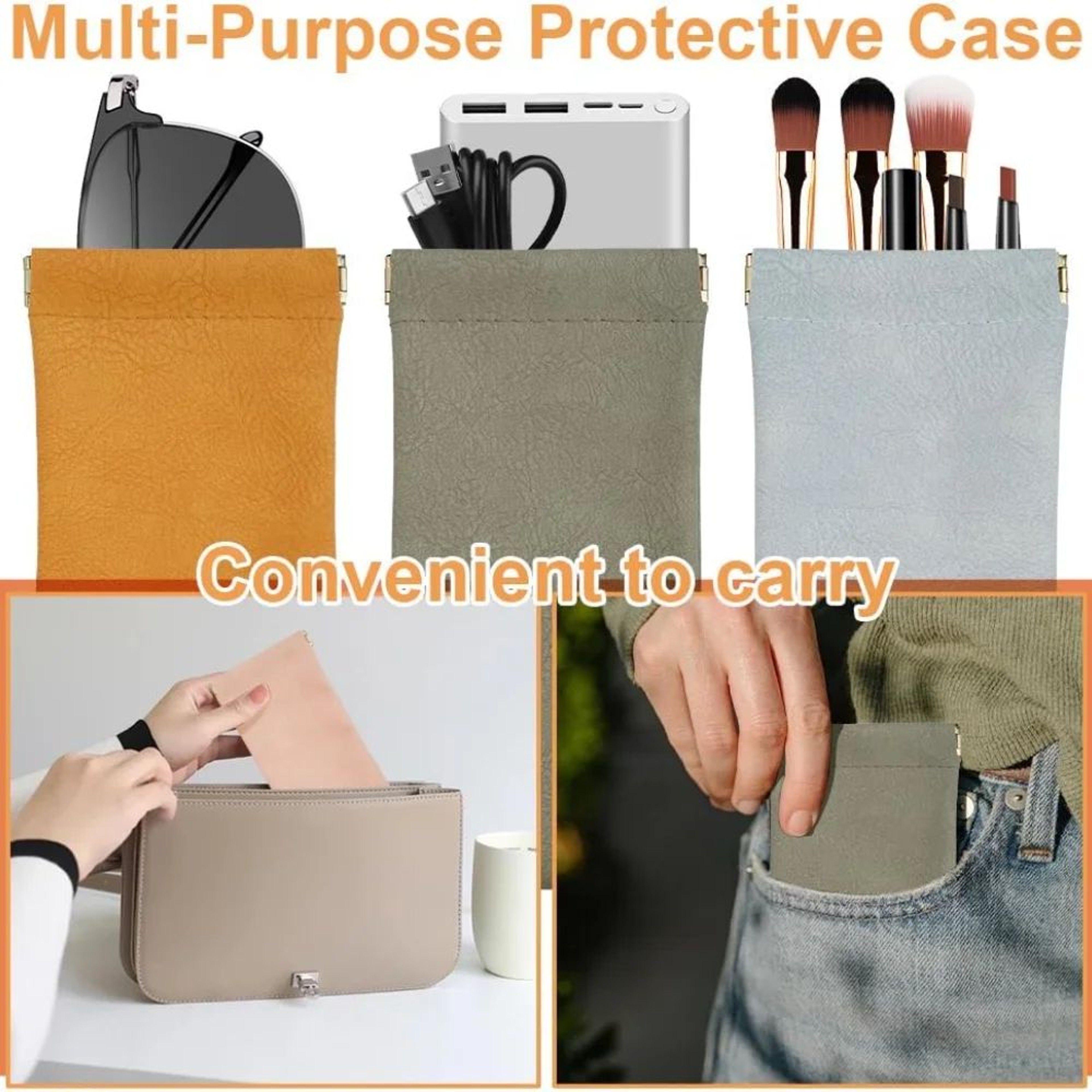 Soft PU Leather Glasses Pouch  SqueezeTop Portable Eyeglass  Sunglasses Case Unisex 4