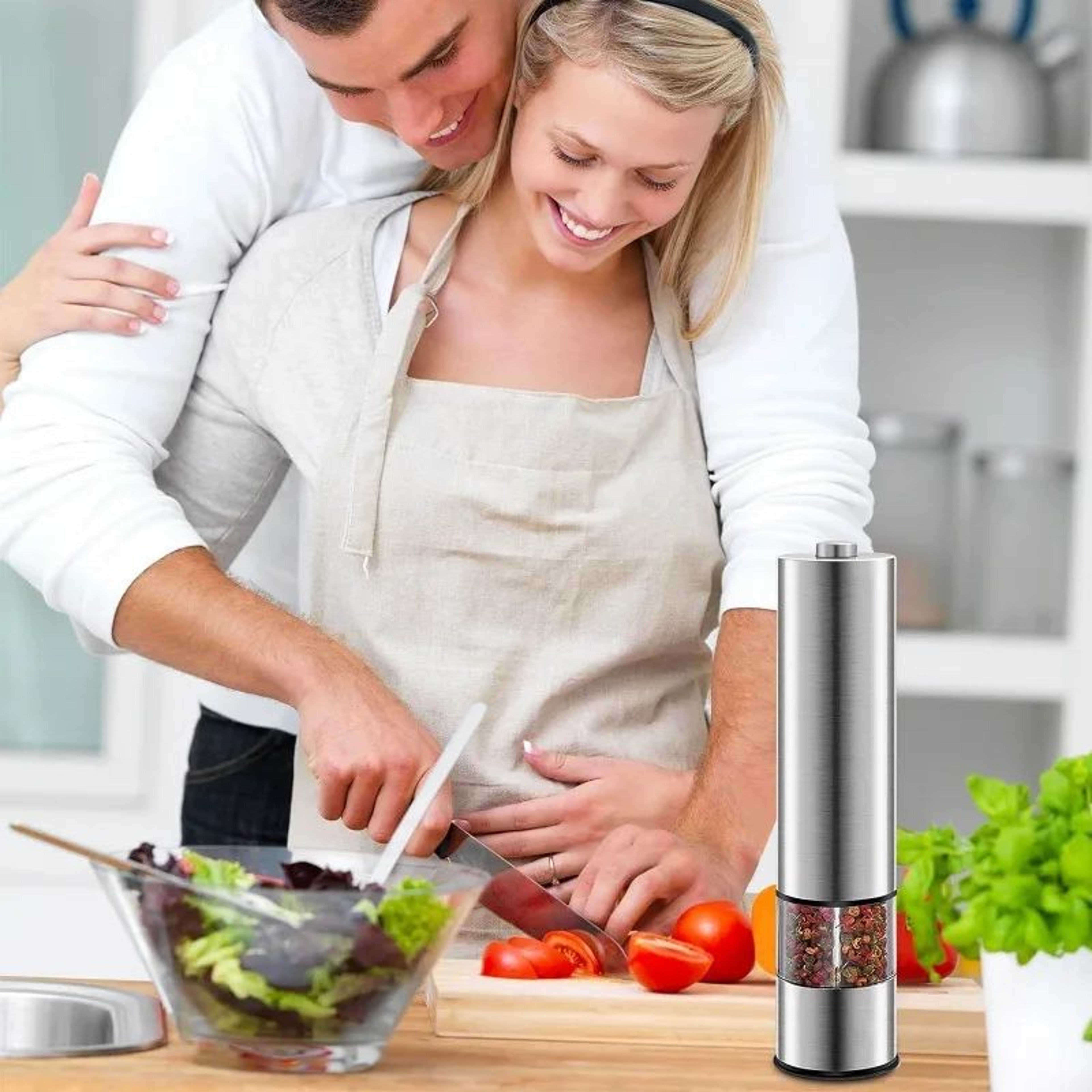 Stainless Steel Electric Salt And Pepper Grinder Set  OneHanded Automatic Mills With LED Light  2pc 3