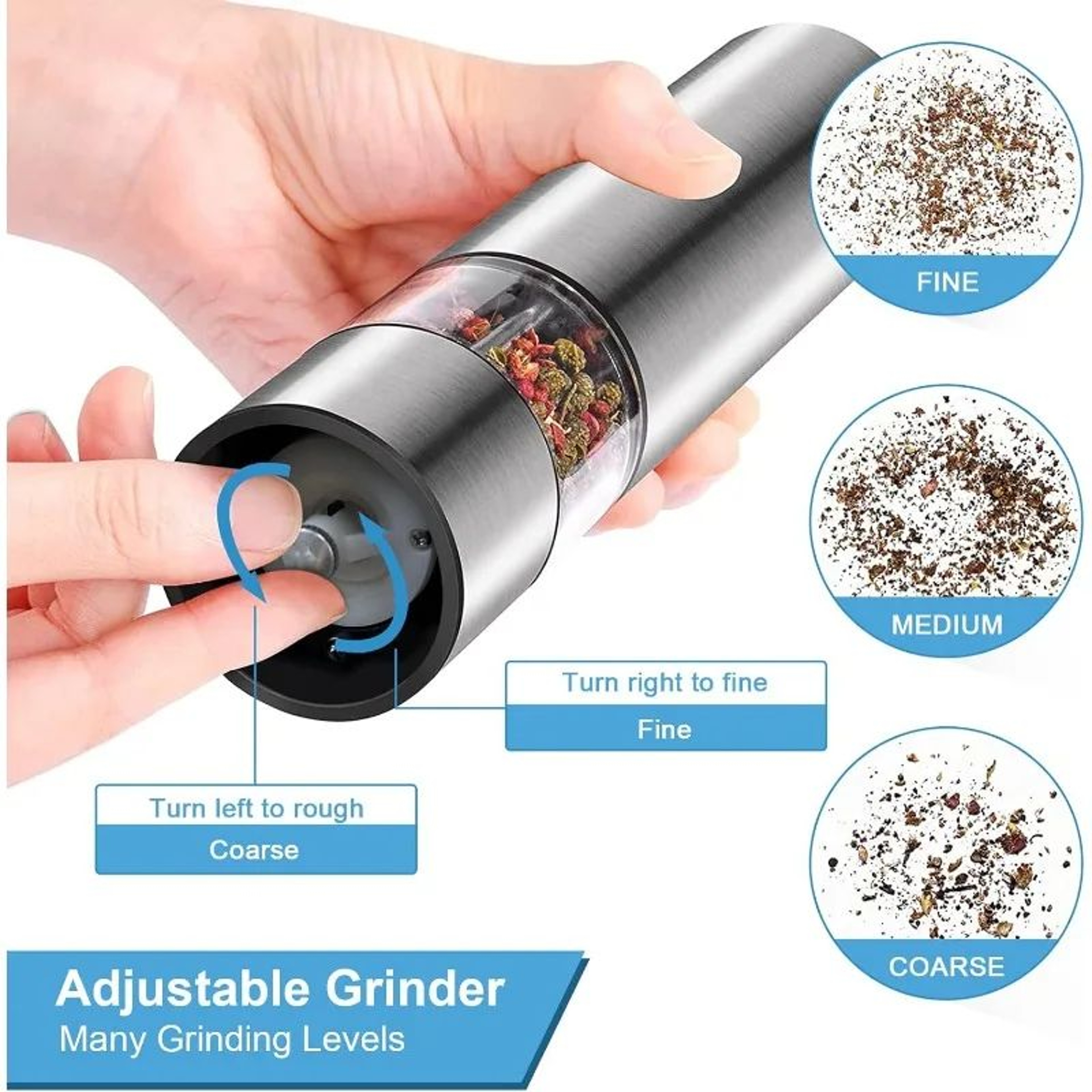 Stainless Steel Electric Salt And Pepper Grinder Set  OneHanded Automatic Mills With LED Light  2pc 5