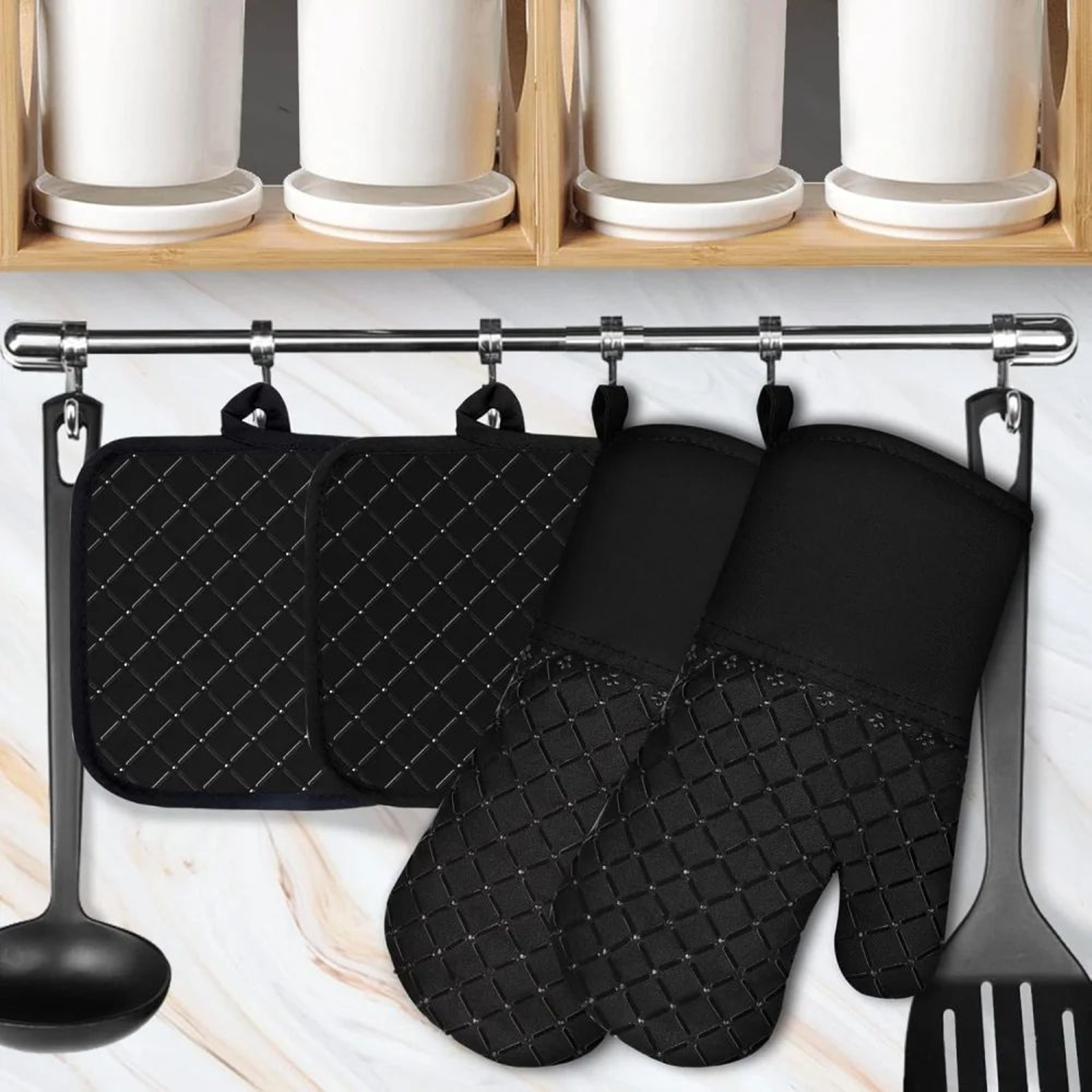 500F Heat Resistant Oven Mitts  Pot Holders Set  NonSlip Silicone Oven Gloves 4Piece Kitchen Safety 2