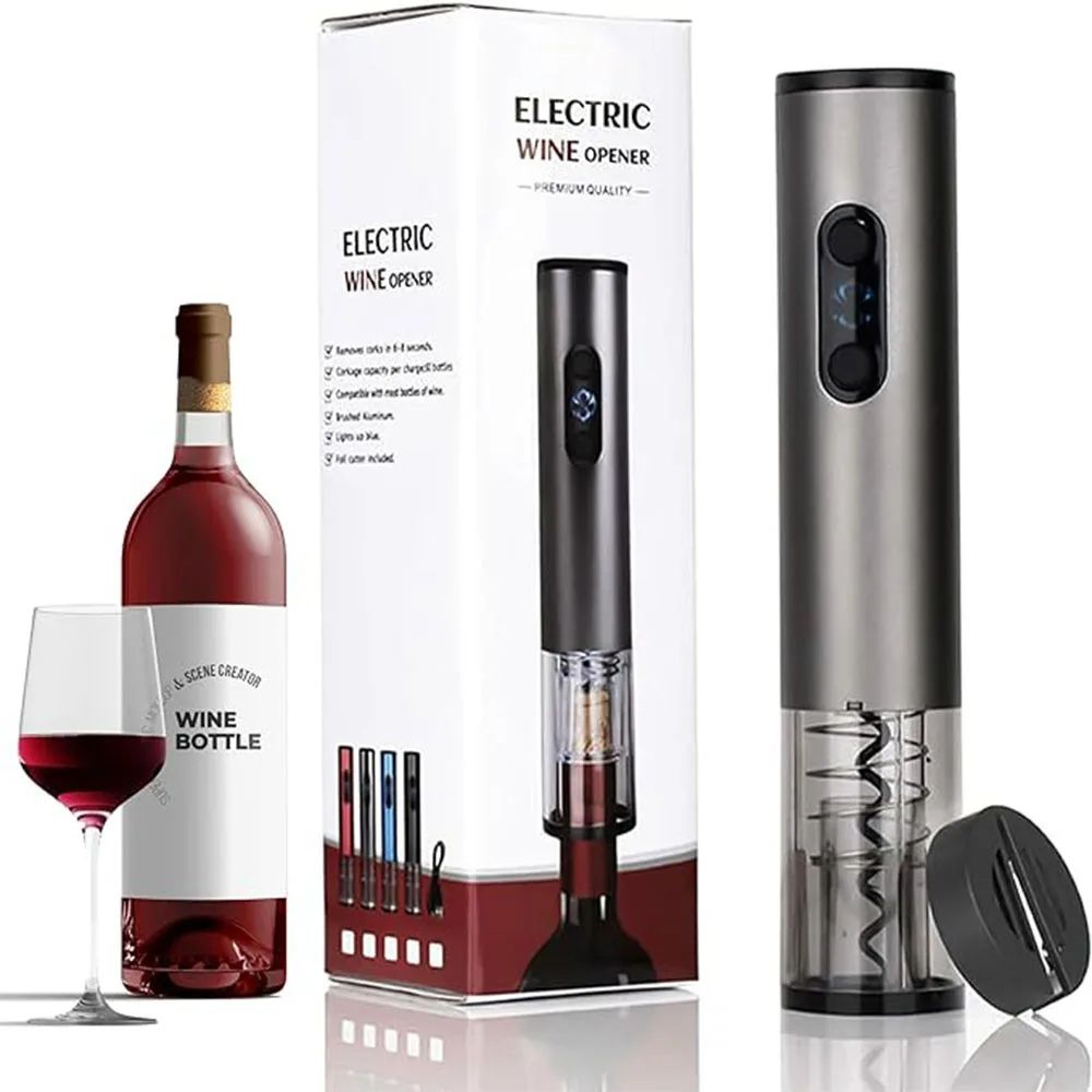 Automatic Rechargeable Electric Wine Opener With Foil Cutter  Cordless Cork Removal In Seconds 0