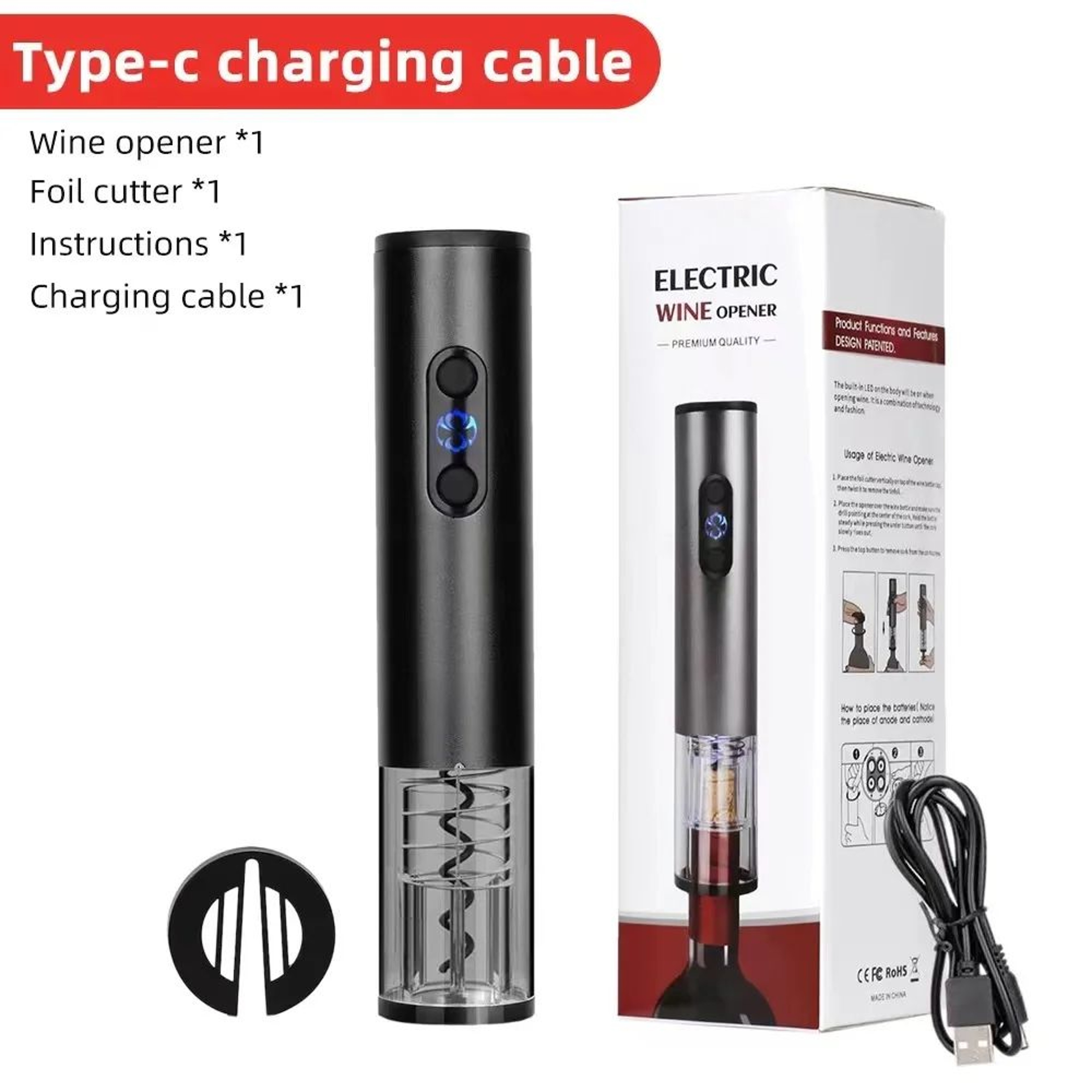 Automatic Rechargeable Electric Wine Opener With Foil Cutter  Cordless Cork Removal In Seconds 5