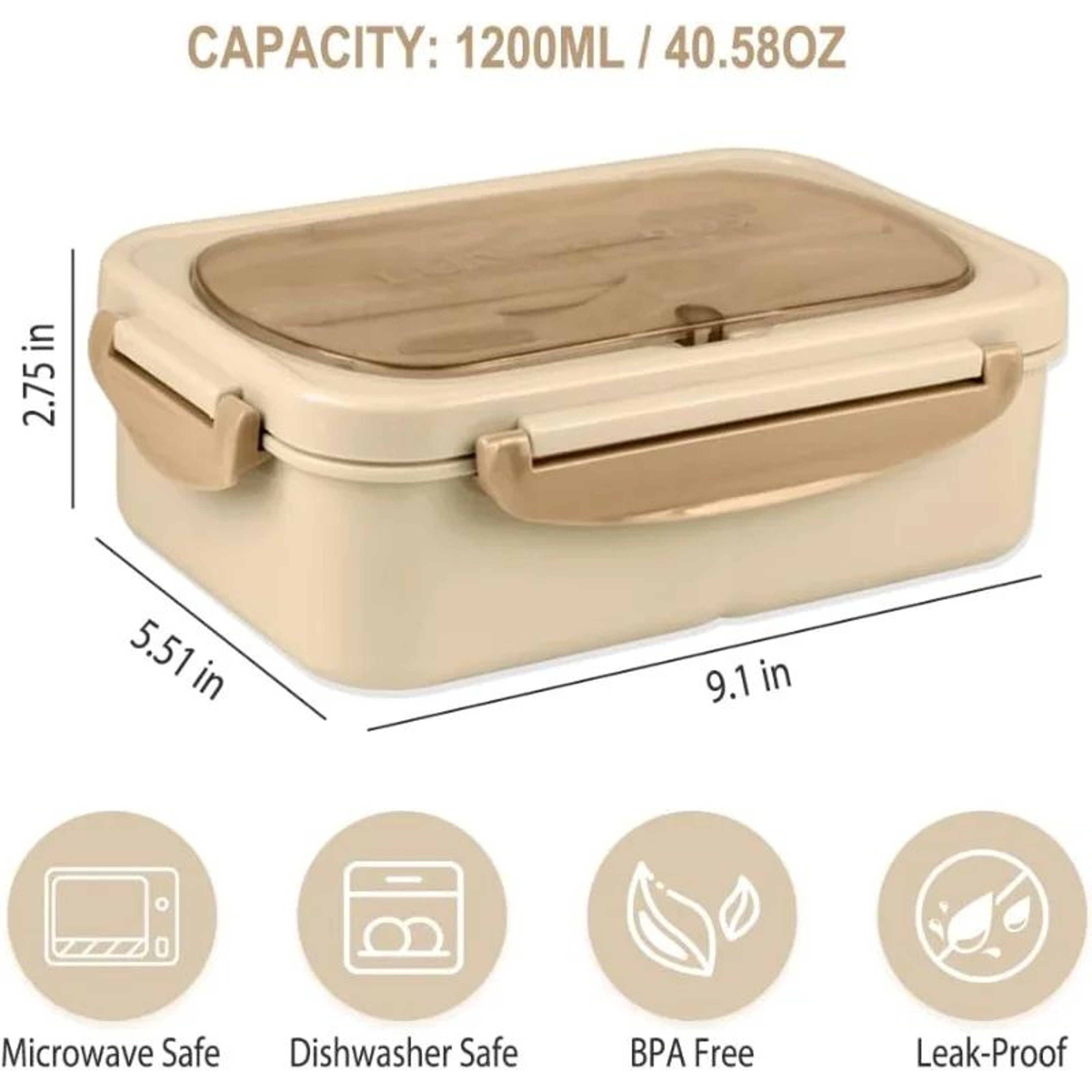 Leakproof Bento Lunch Box 1200ml  3 Compartment Microwave Safe Lunch Container With Utensils 2