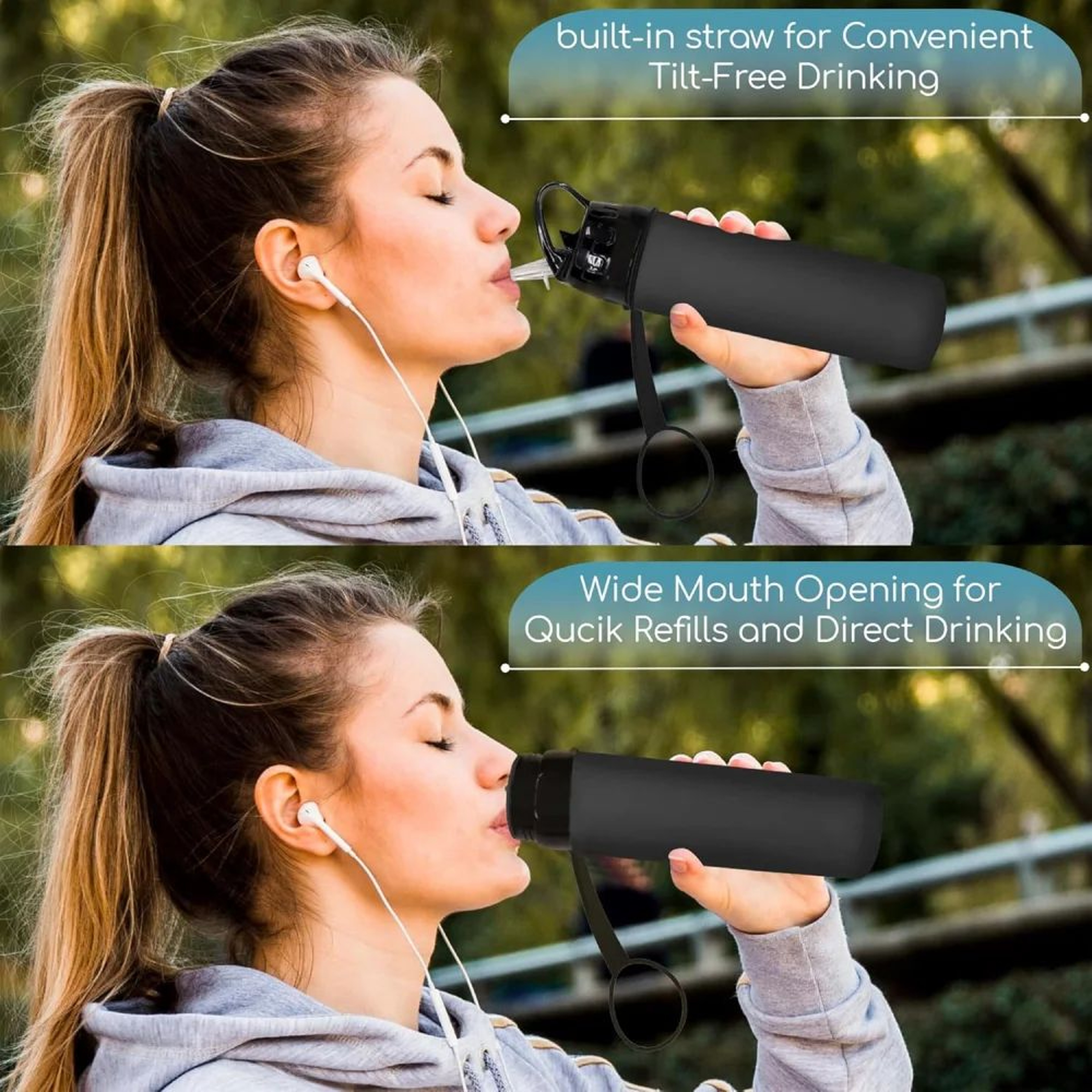 600ml Foldable Silicone Water Bottle  LeakProof Lightweight Collapsible Water Bottle For Hiking Cam 5