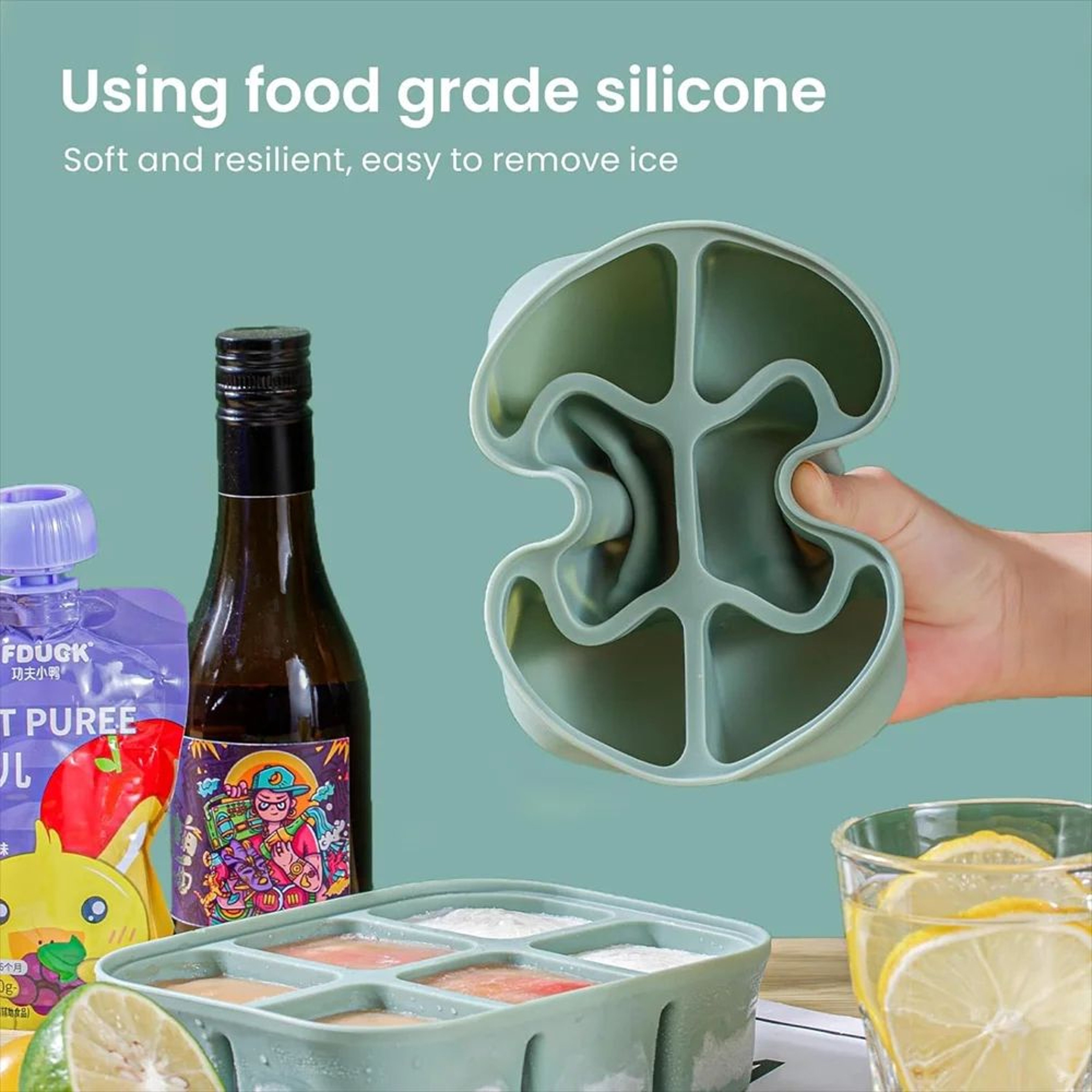 Stackable Large Silicone Ice Cube Tray With Lid  EasyRelease Square Whiskey Ice Mold 2