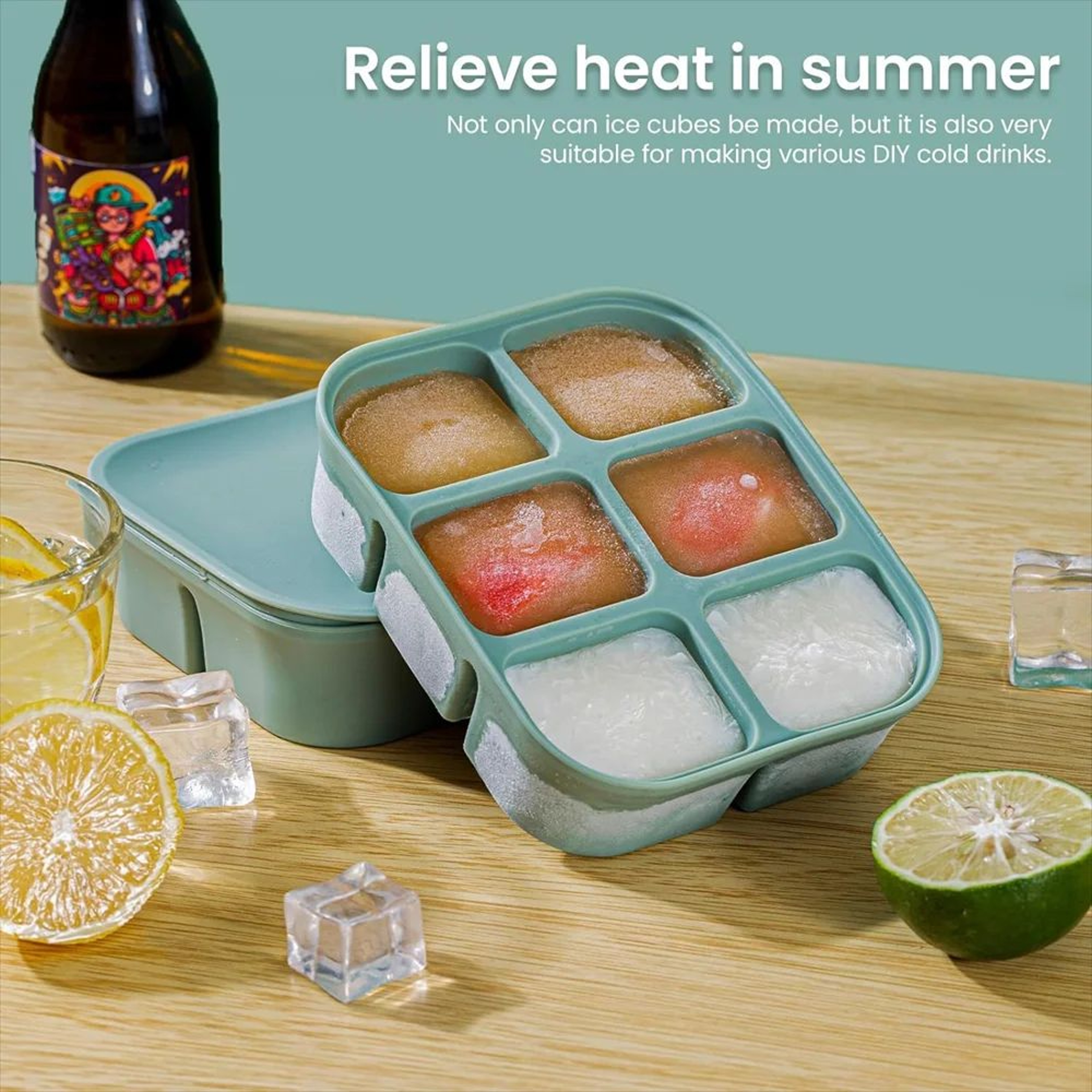 Stackable Large Silicone Ice Cube Tray With Lid  EasyRelease Square Whiskey Ice Mold 3
