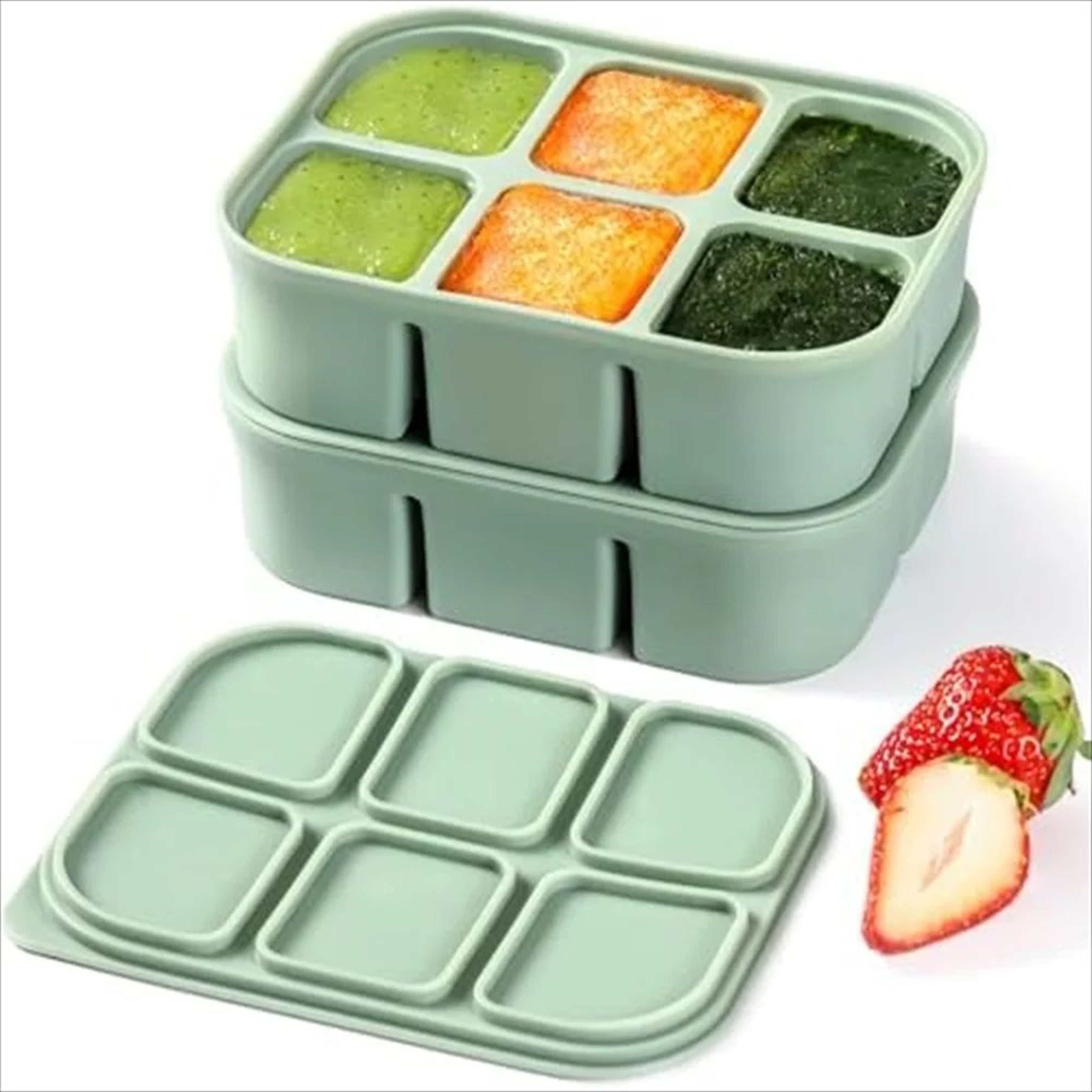 Stackable Large Silicone Ice Cube Tray With Lid  EasyRelease Square Whiskey Ice Mold 6