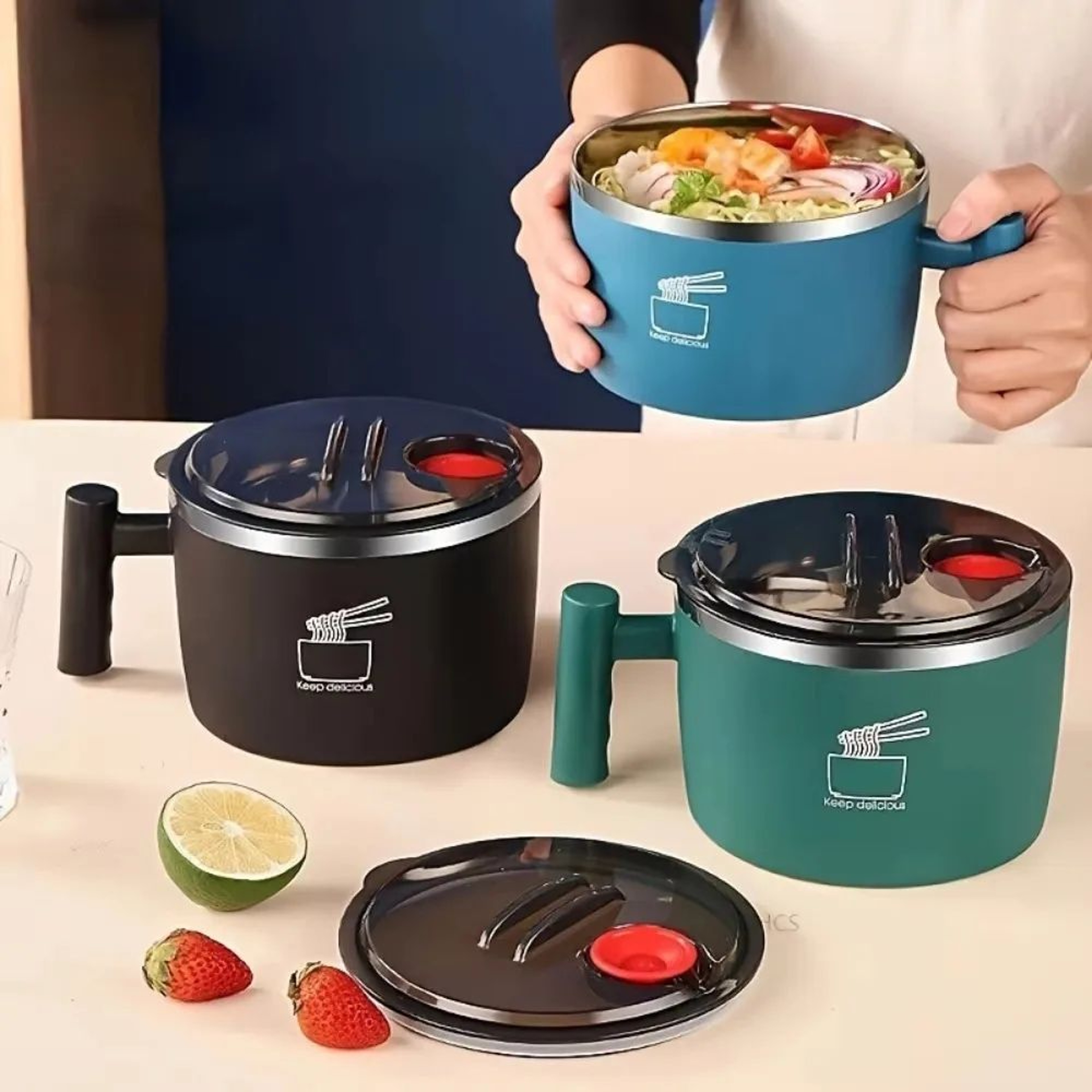 1000ml Stainless Steel Ramen Bowl With Lid  Handle  Insulated Noodle Bowl For Office Travel  Home 1