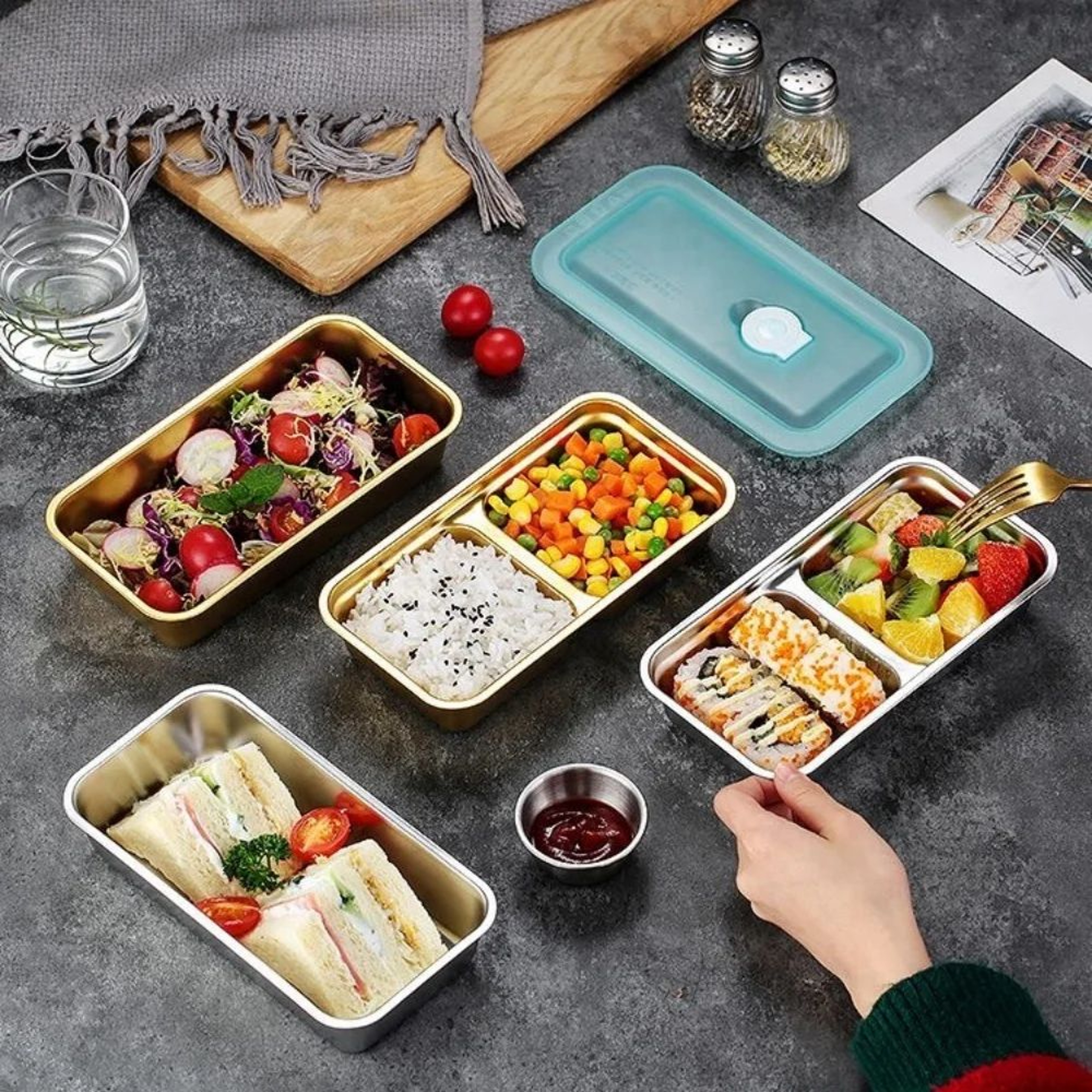 Double Layer Snack Container With Lid  Stainless Steel Seasoning Box For Camping  Travel 4