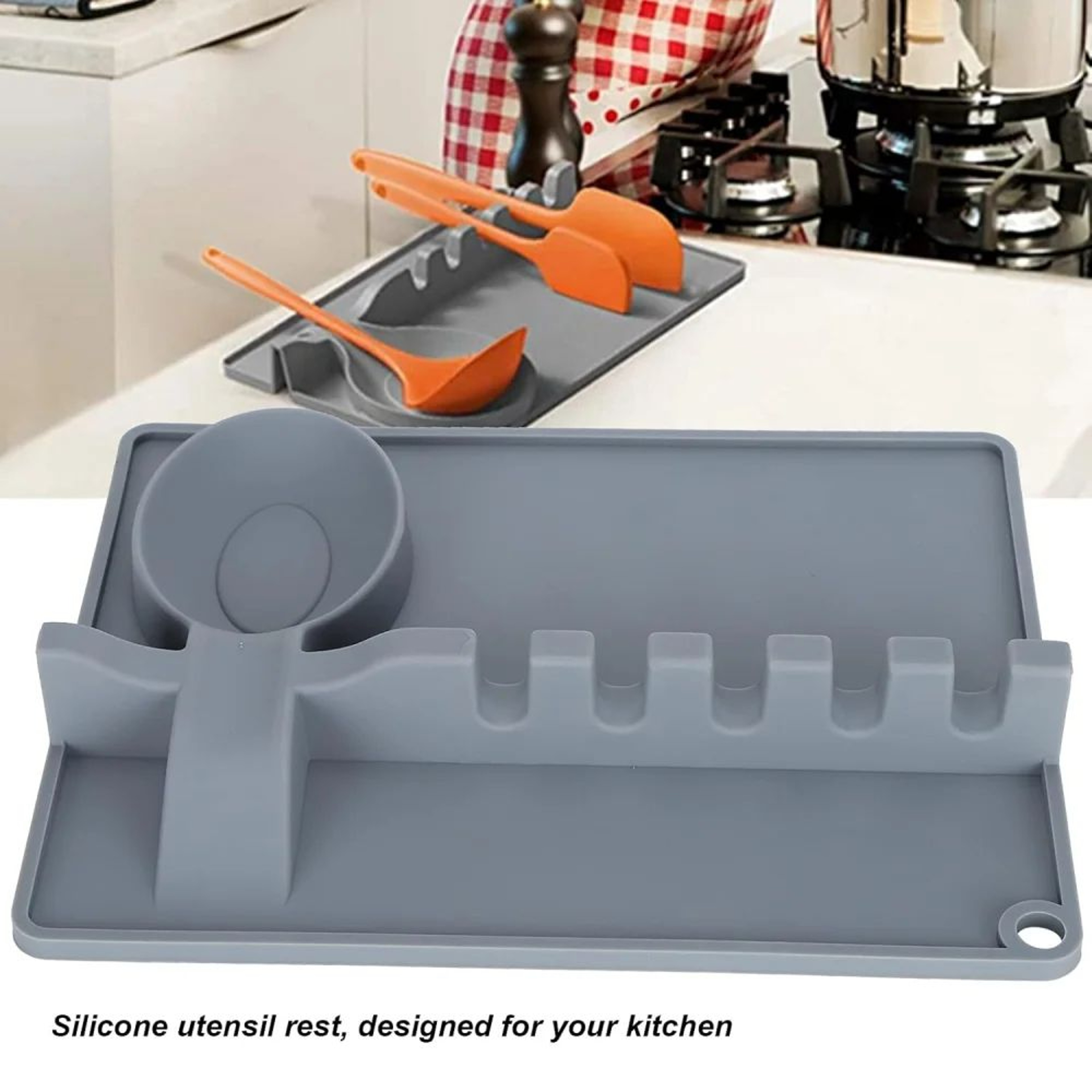Silicone Spoon Rest With Drip Tray  HeatResistant Utensil Rest For Stove Top 5