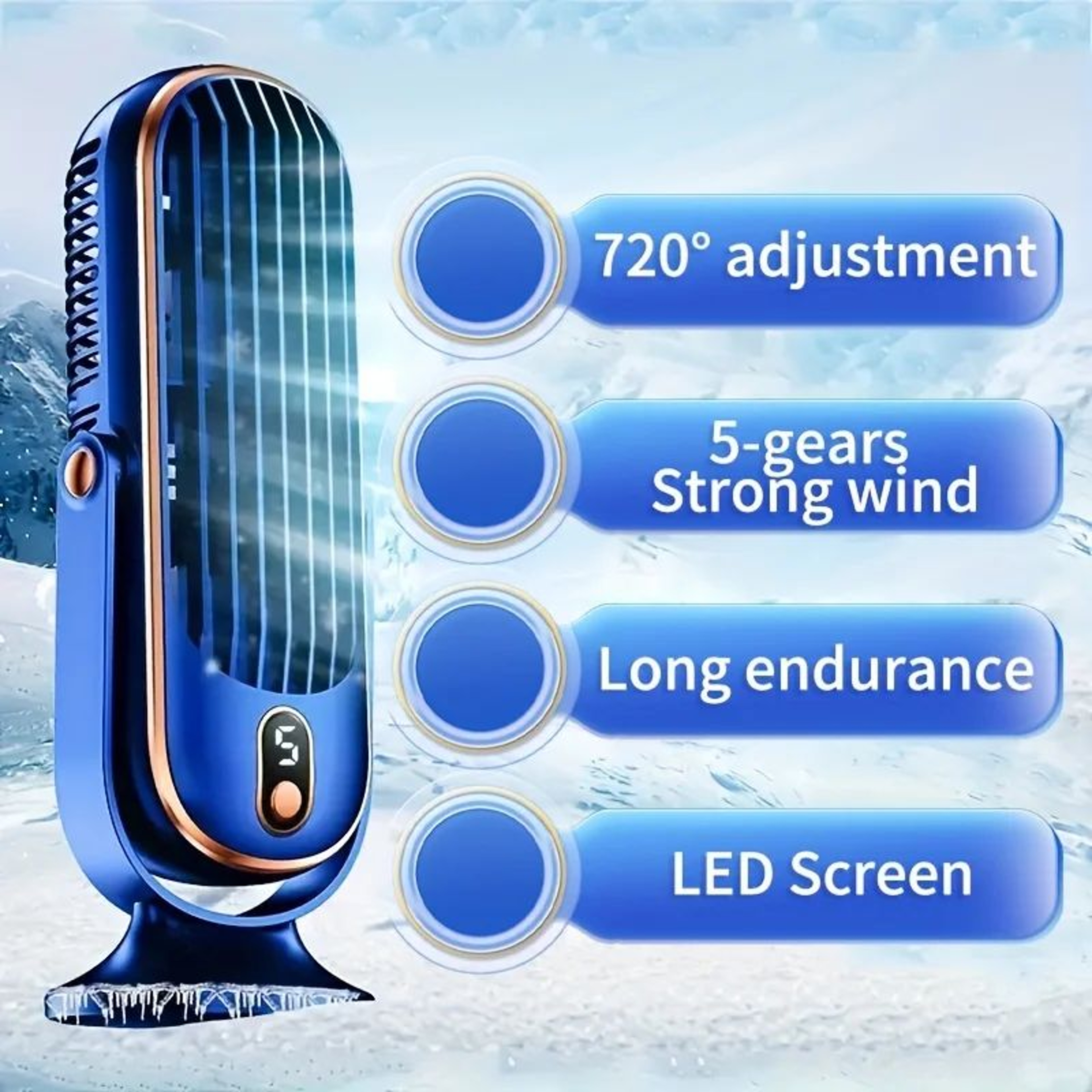 USB Desktop Tower Fan With LED Display 5Speed Quiet Desk Fan For Home Office Cooling 0