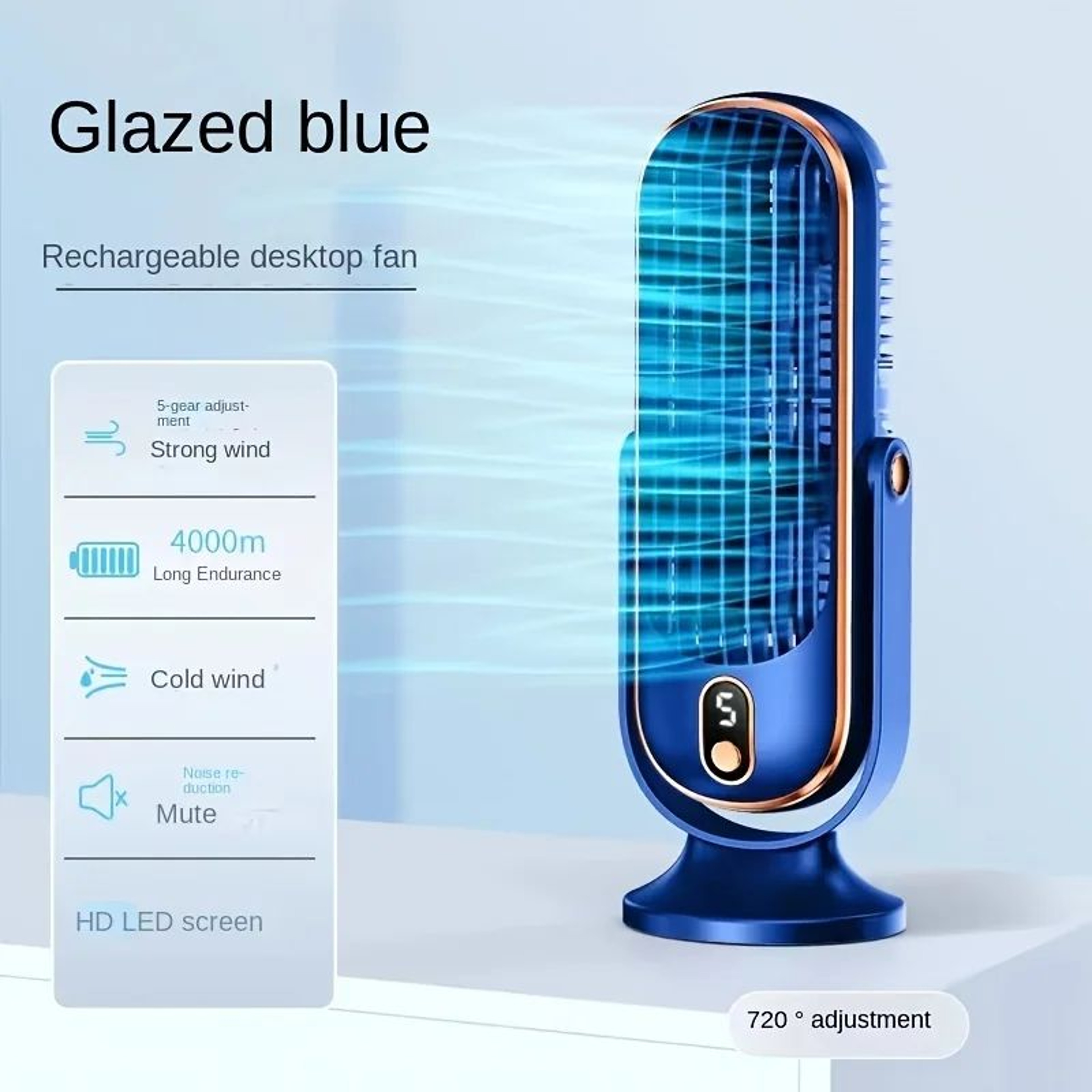 USB Desktop Tower Fan With LED Display 5Speed Quiet Desk Fan For Home Office Cooling 7