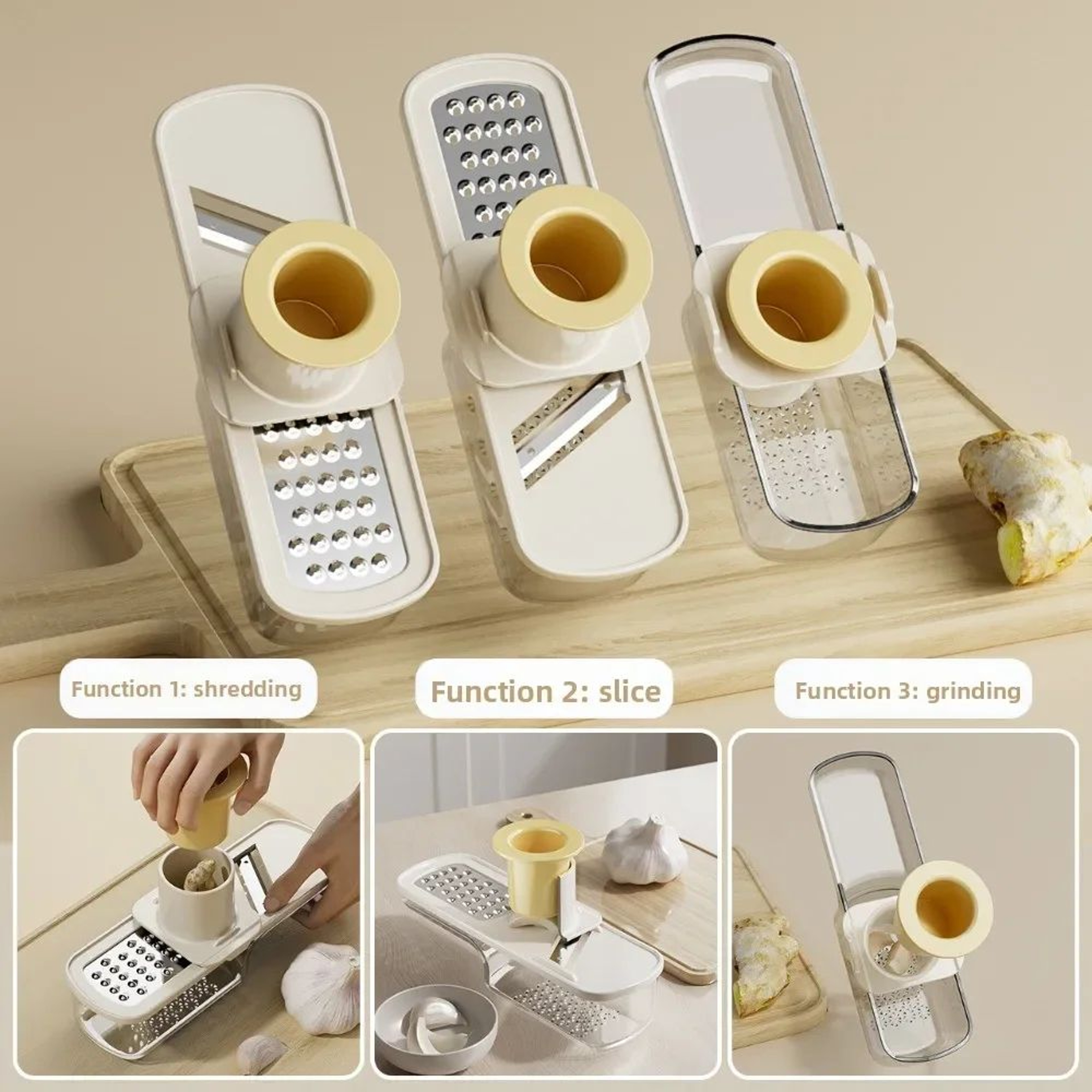 3in1 Manual Garlic Crusher  Ginger Grinder  Compact Kitchen Shredder Tool 3