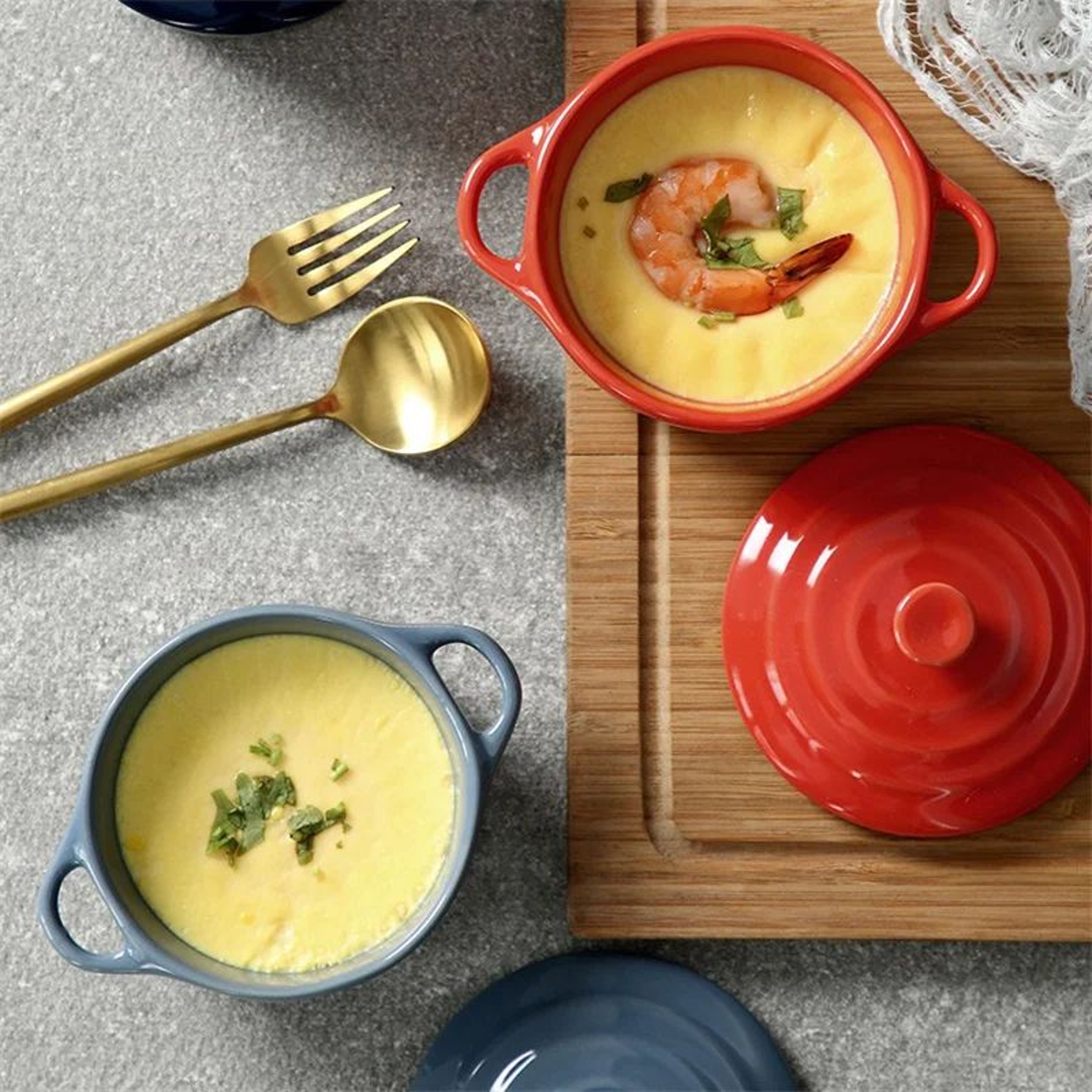 Mini Ceramic Baking Bowl With Lid  Double Handles  MicrowaveSafe Steamed Egg  Soup Bowl 4
