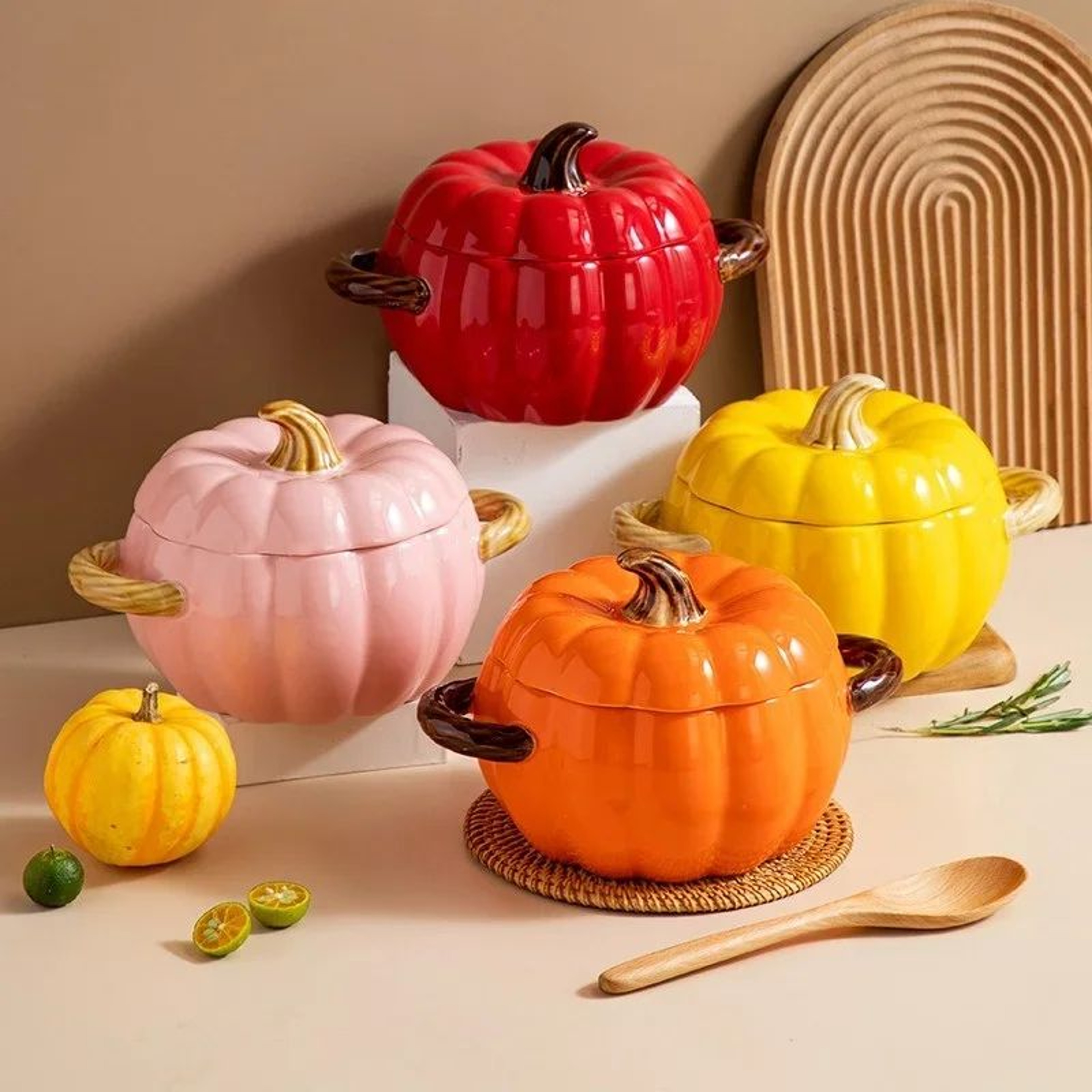 Ceramic Pumpkin Soup Pot With Lid  Creative Halloween Soup  Noodle Bowl 3