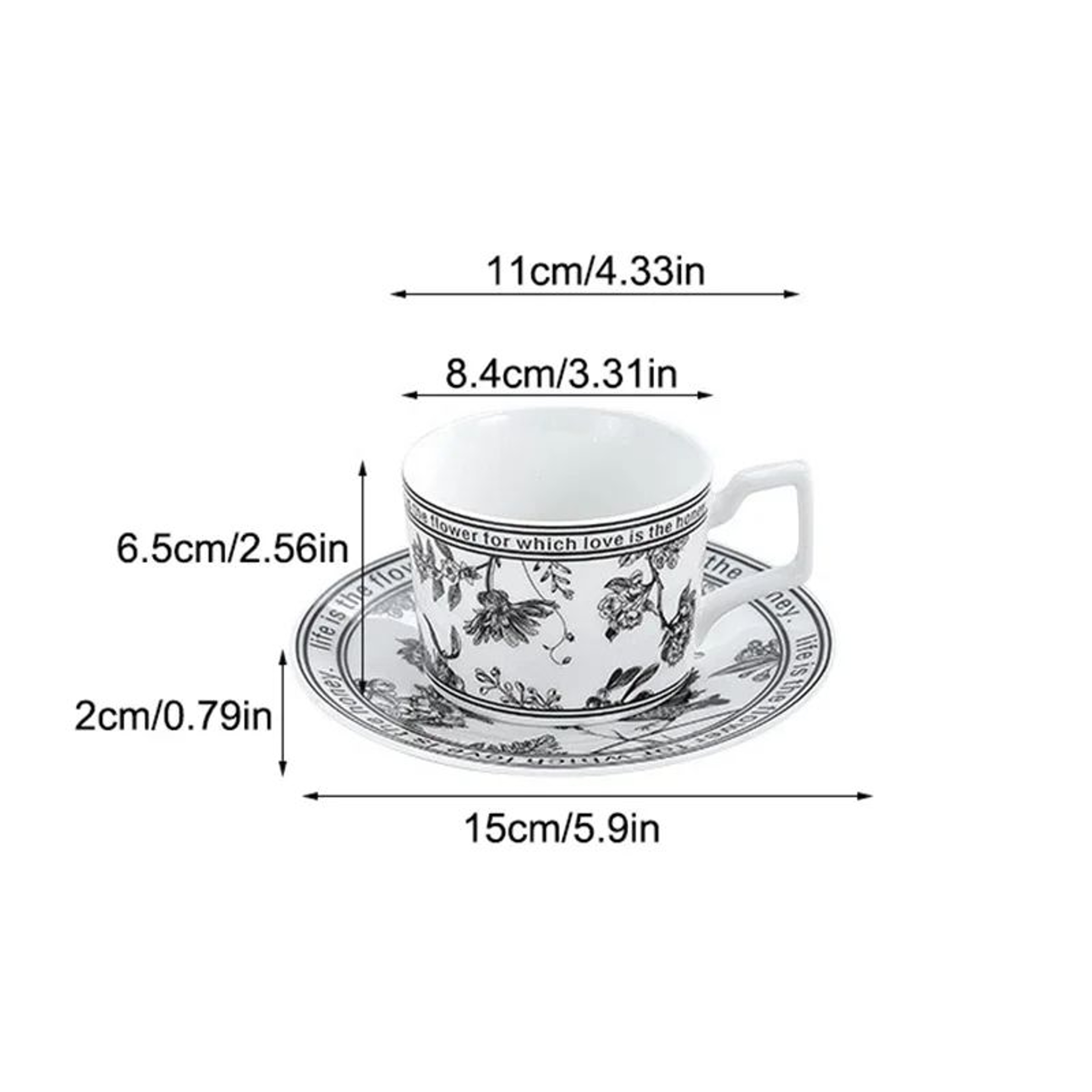 Vintage Floral Bird Ceramic Tea Cup  Saucer Set 200 Ml With Dessert Tray  Elegant Vintage Tea Cup S 5