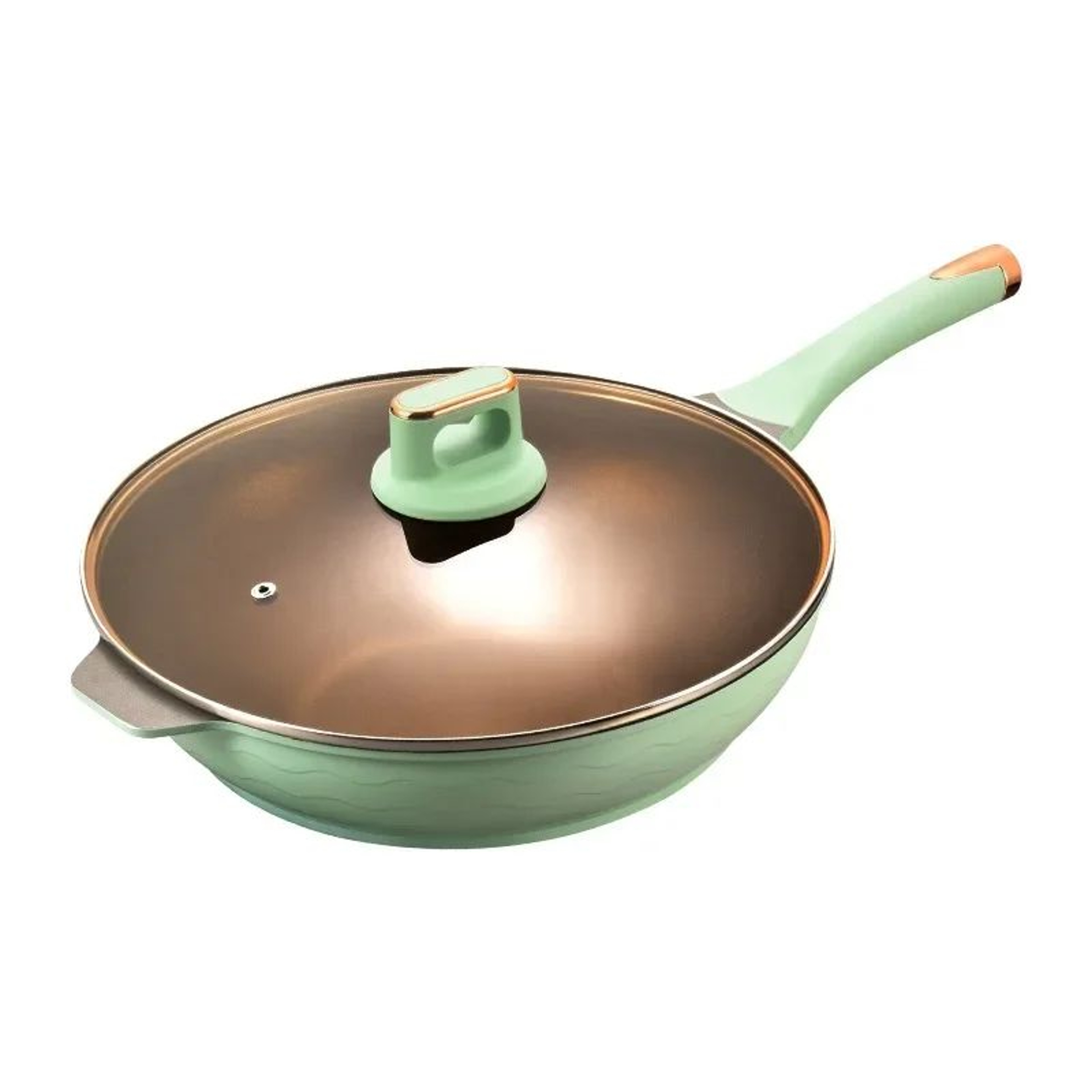 Giyoca TitaniumGold Nonstick Wok Pan With Composite Bottom  Glass Lid  Premium Everyday Frying Skil 5