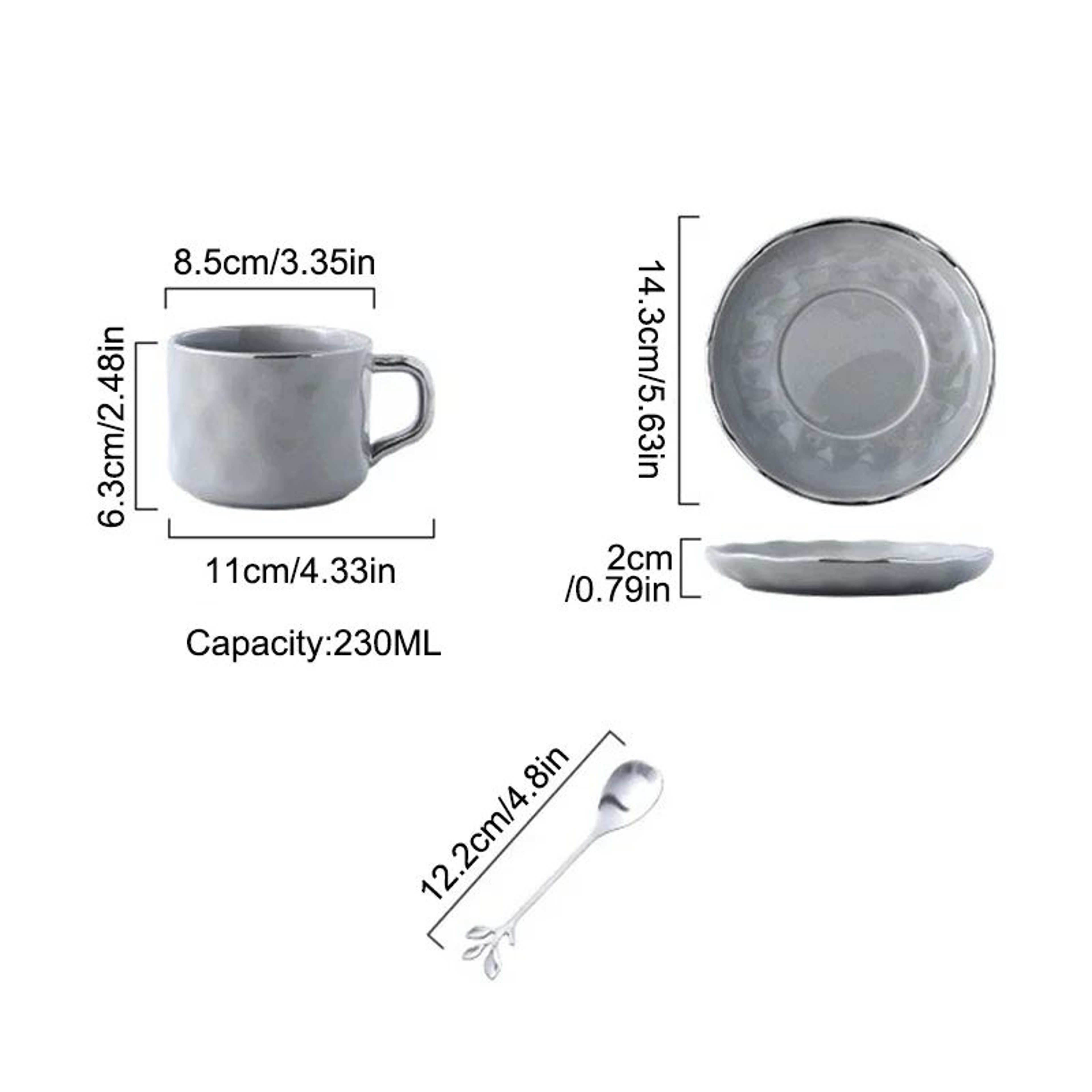 European Style Ceramic Coffee Cup  Saucer Set 230ml With Spoon  Elegant Solid Color Tea  Milk Mug 3