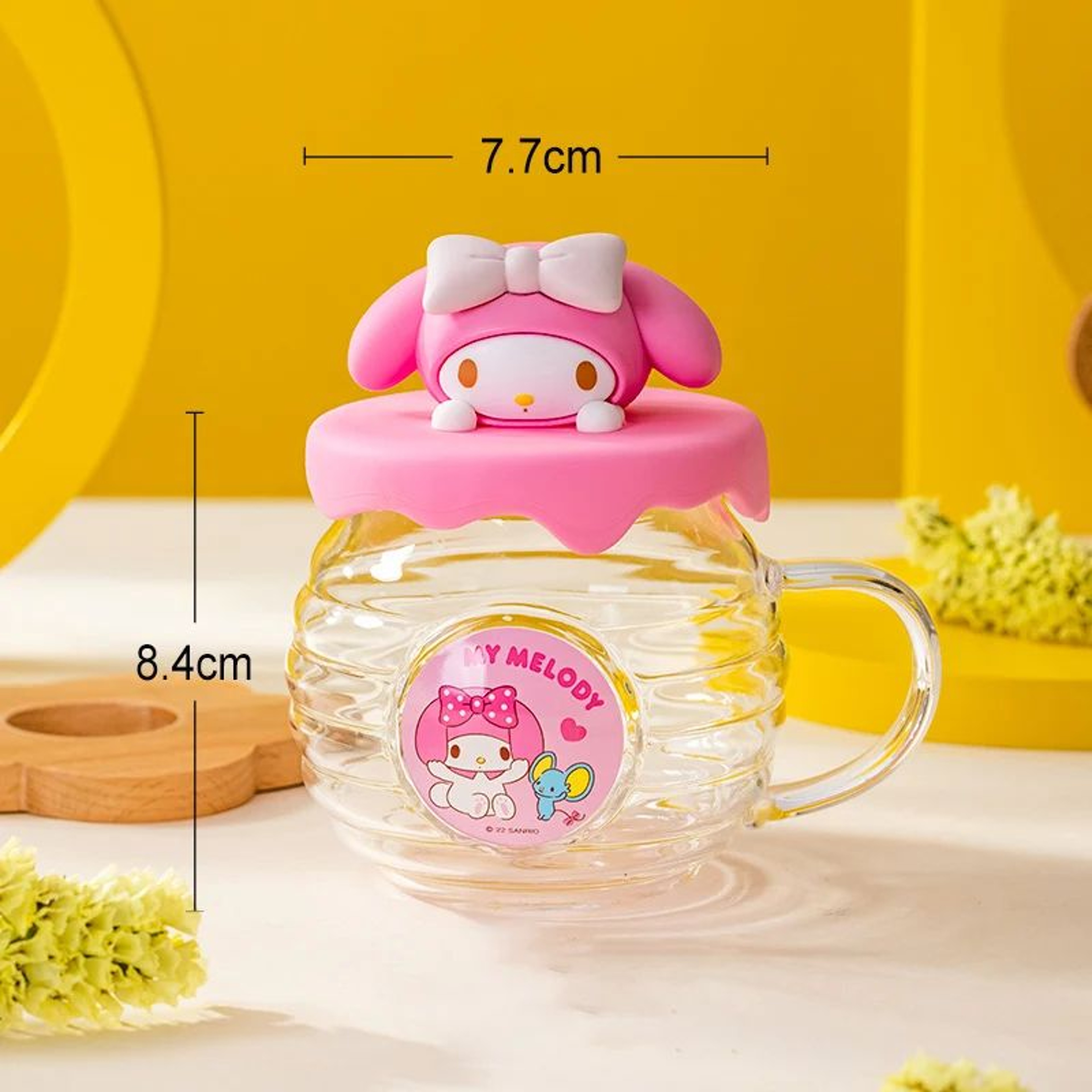Sanrio Hello Kitty  Kuromi HoneyCan Shaped 420ML Glass Cup With Silicone Lid  Cute Kids Water  Drin 9