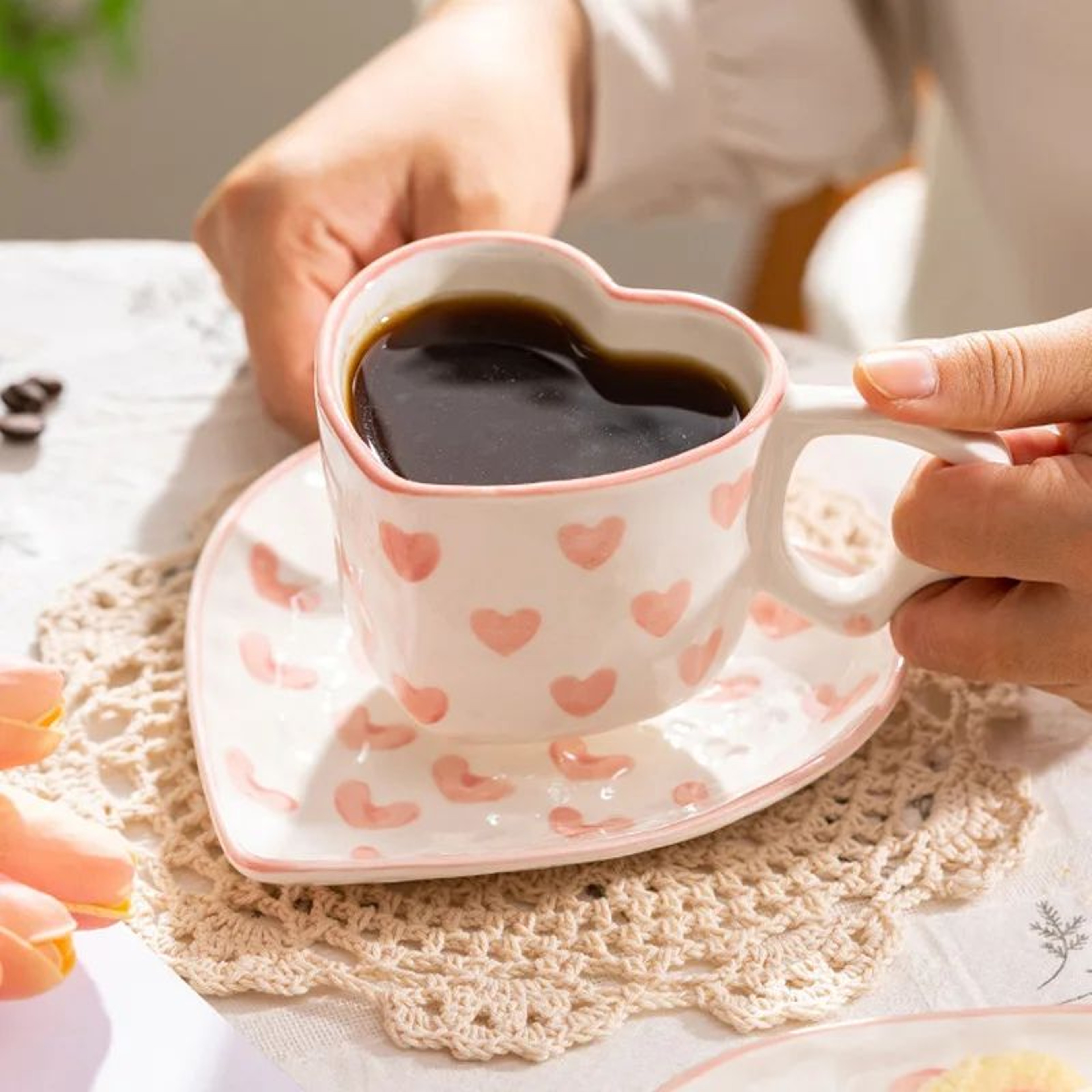 HandPainted Ceramic Heart Handle Mug 201300ml  Romantic Love Coffee  Tea Cup 0
