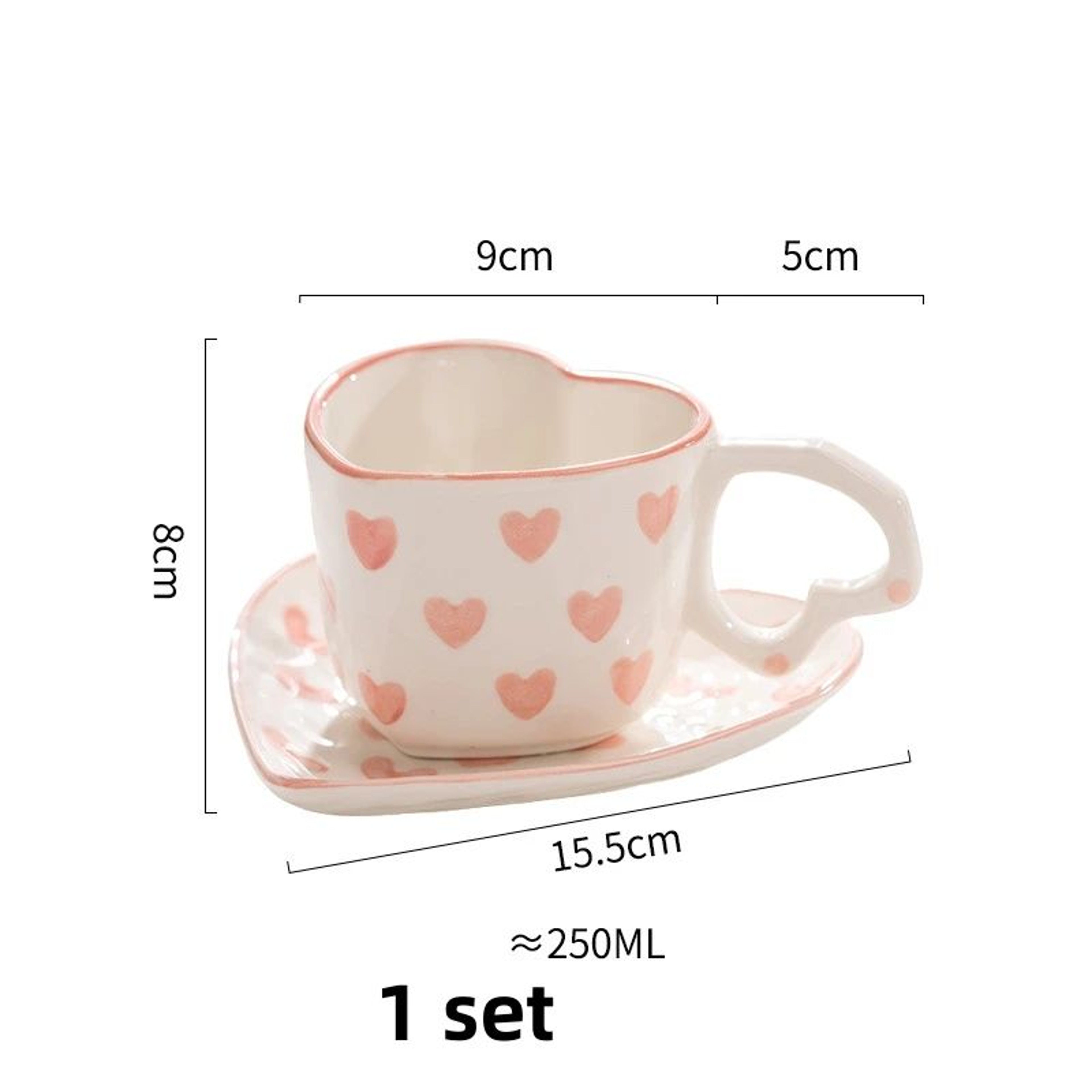 HandPainted Ceramic Heart Handle Mug 201300ml  Romantic Love Coffee  Tea Cup 5