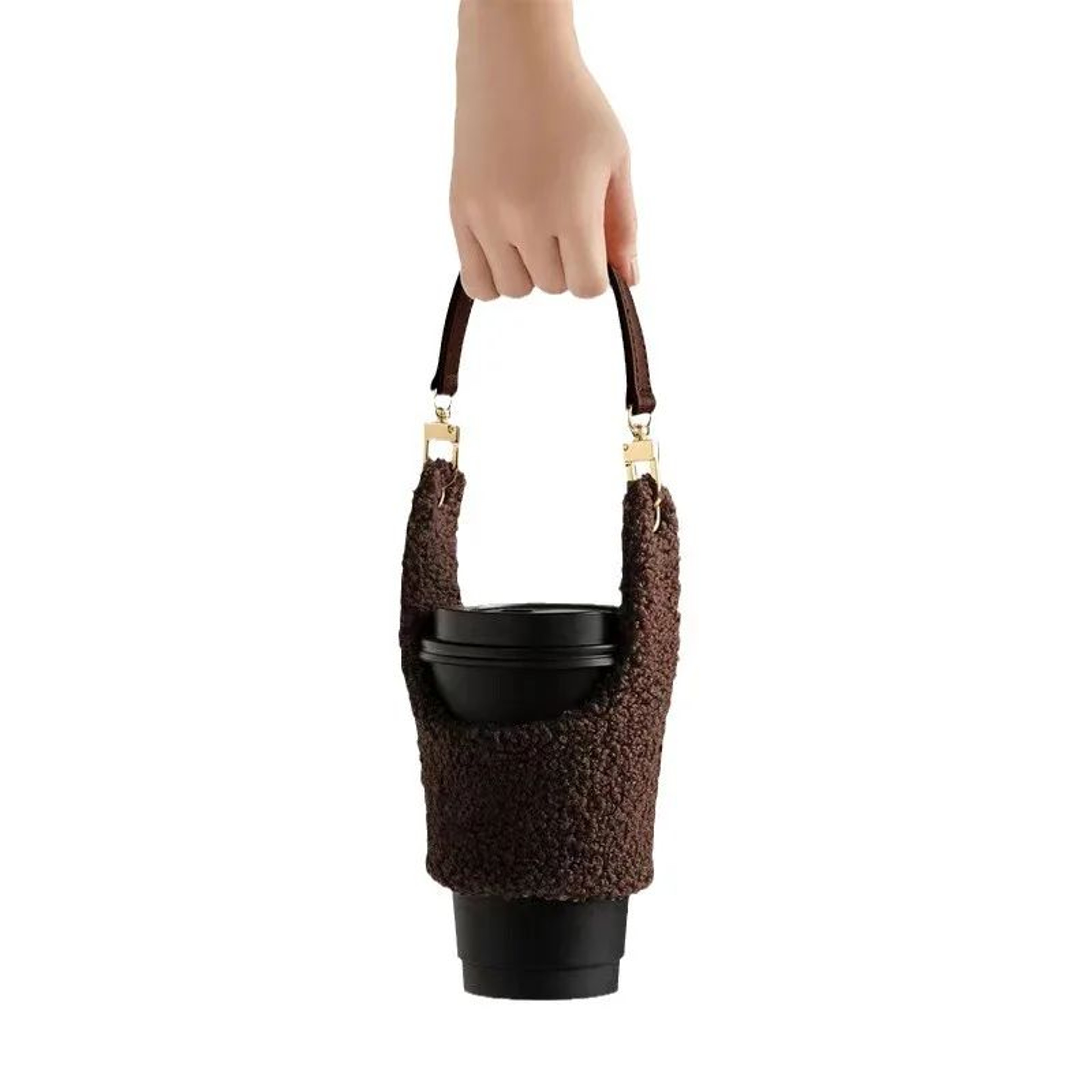 Lamb Plush Cup Sleeve With Removable Pouch Insulated Cup Holder For Coffee Cups  Water Bottles 3