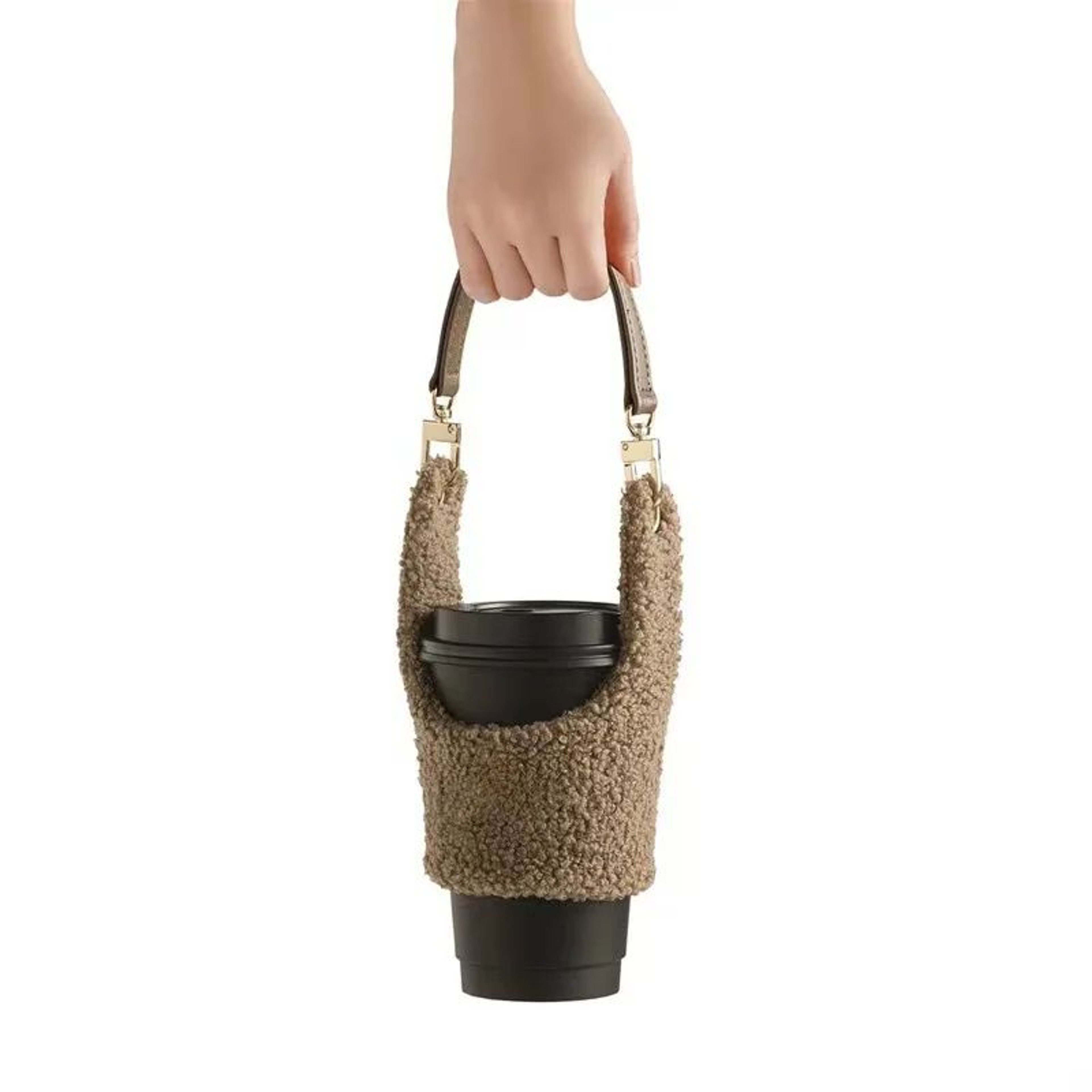 Lamb Plush Cup Sleeve With Removable Pouch Insulated Cup Holder For Coffee Cups  Water Bottles 4