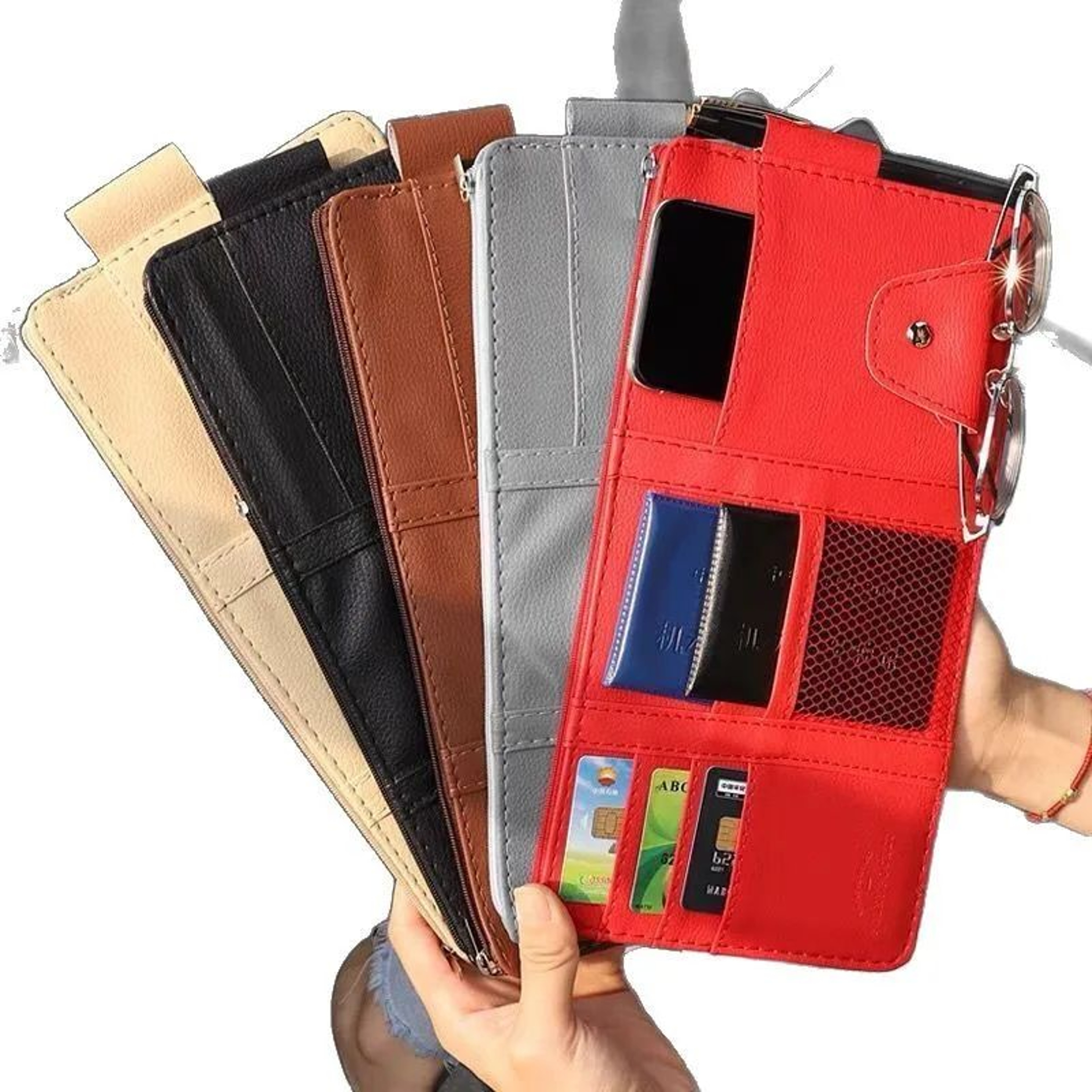 Car Sun Visor Organizer Pouch With Sunglasses Holder  Card Slots License Tickets Receipts 2
