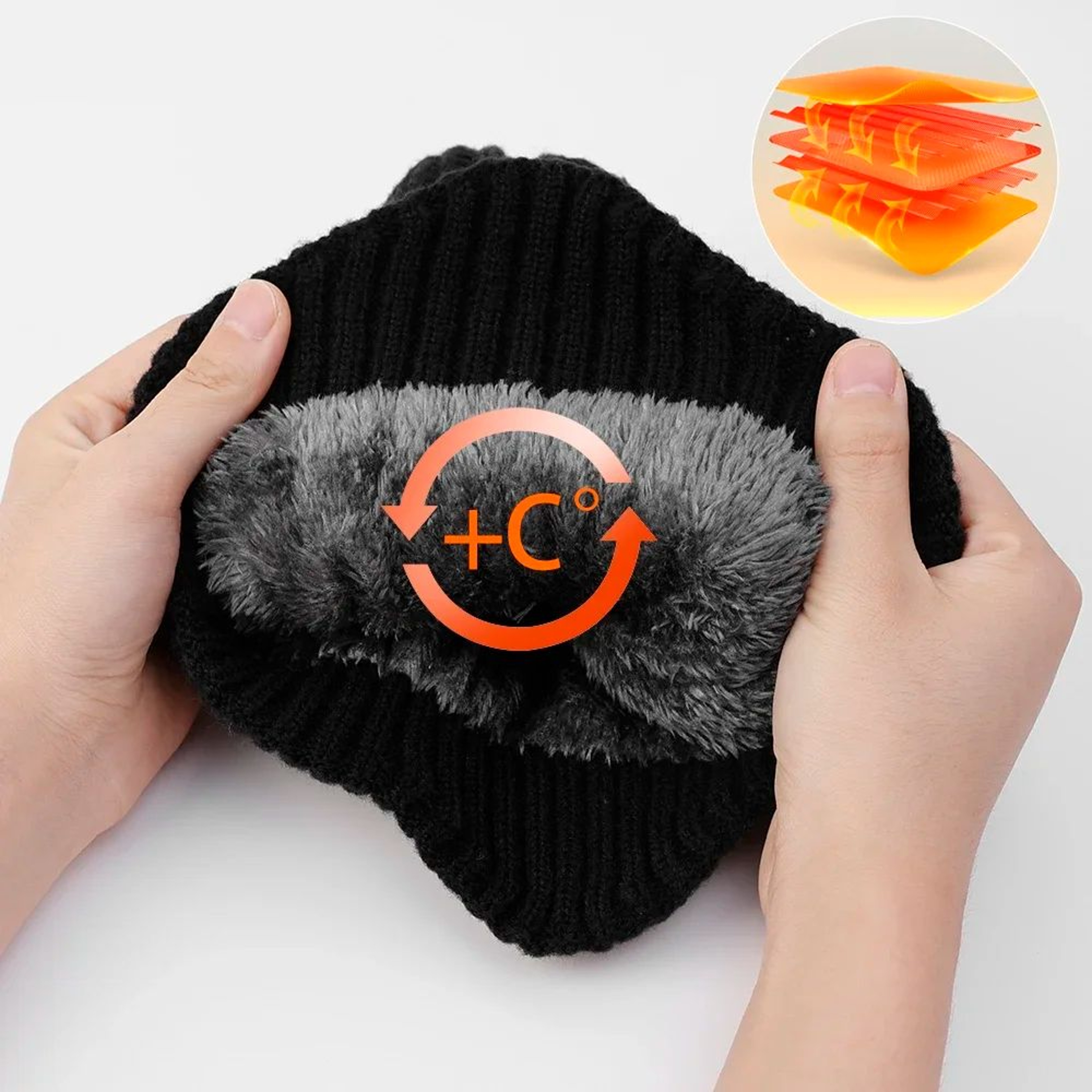 Mens Winter Hat With Visor Faux Fur Lined Knitted Bomber Cap With Earflaps 5